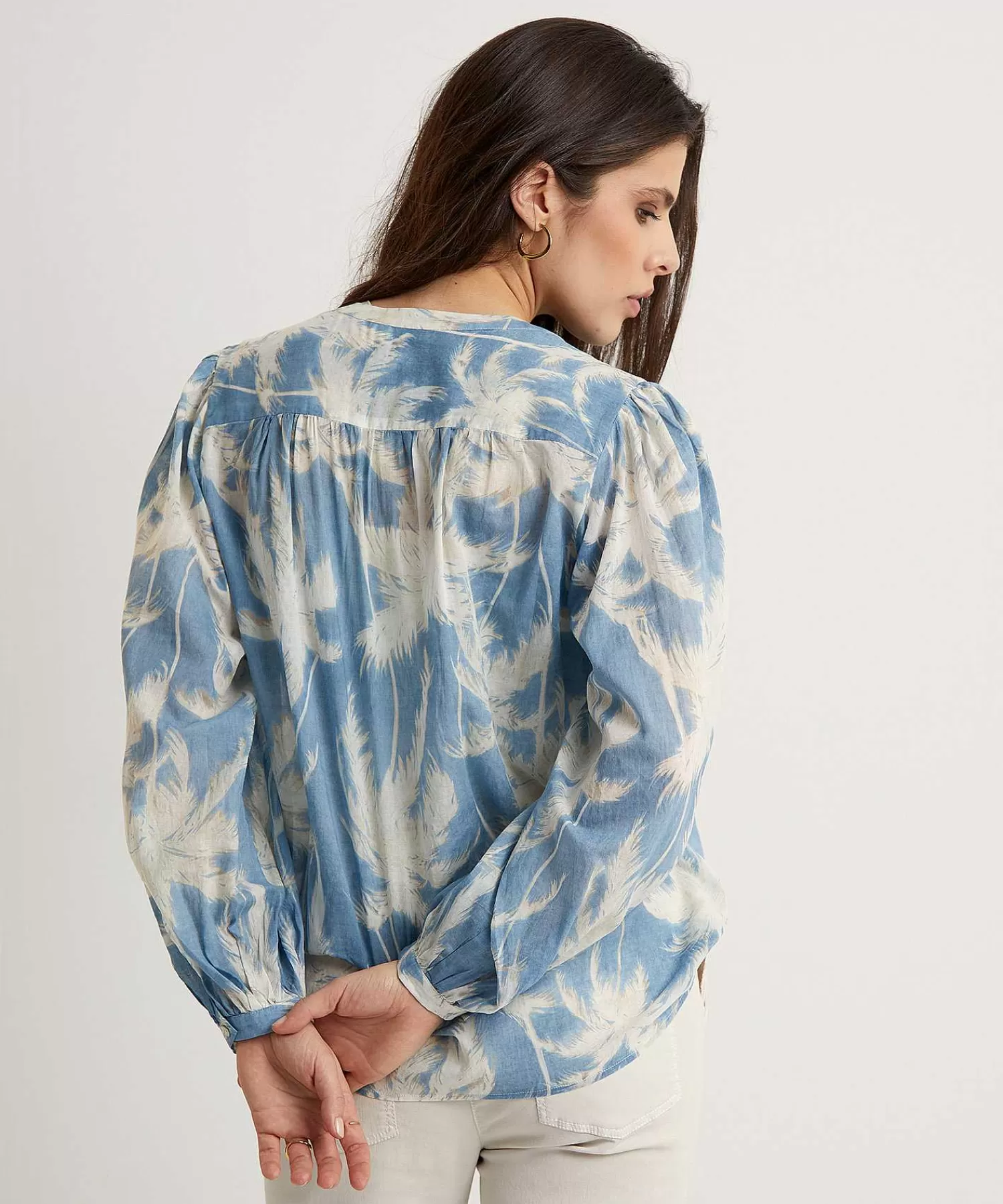 0039 ITALY 0039 Blusa De Gasa De Algodon Italia Palmeras Anni Fashion