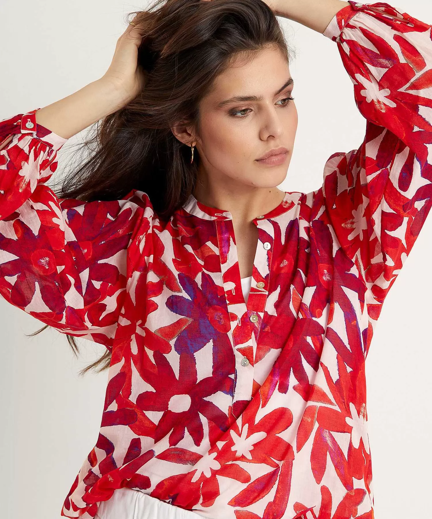0039 ITALY 0039 Italia Blusa Voile Algodon Flores Anni Clearance
