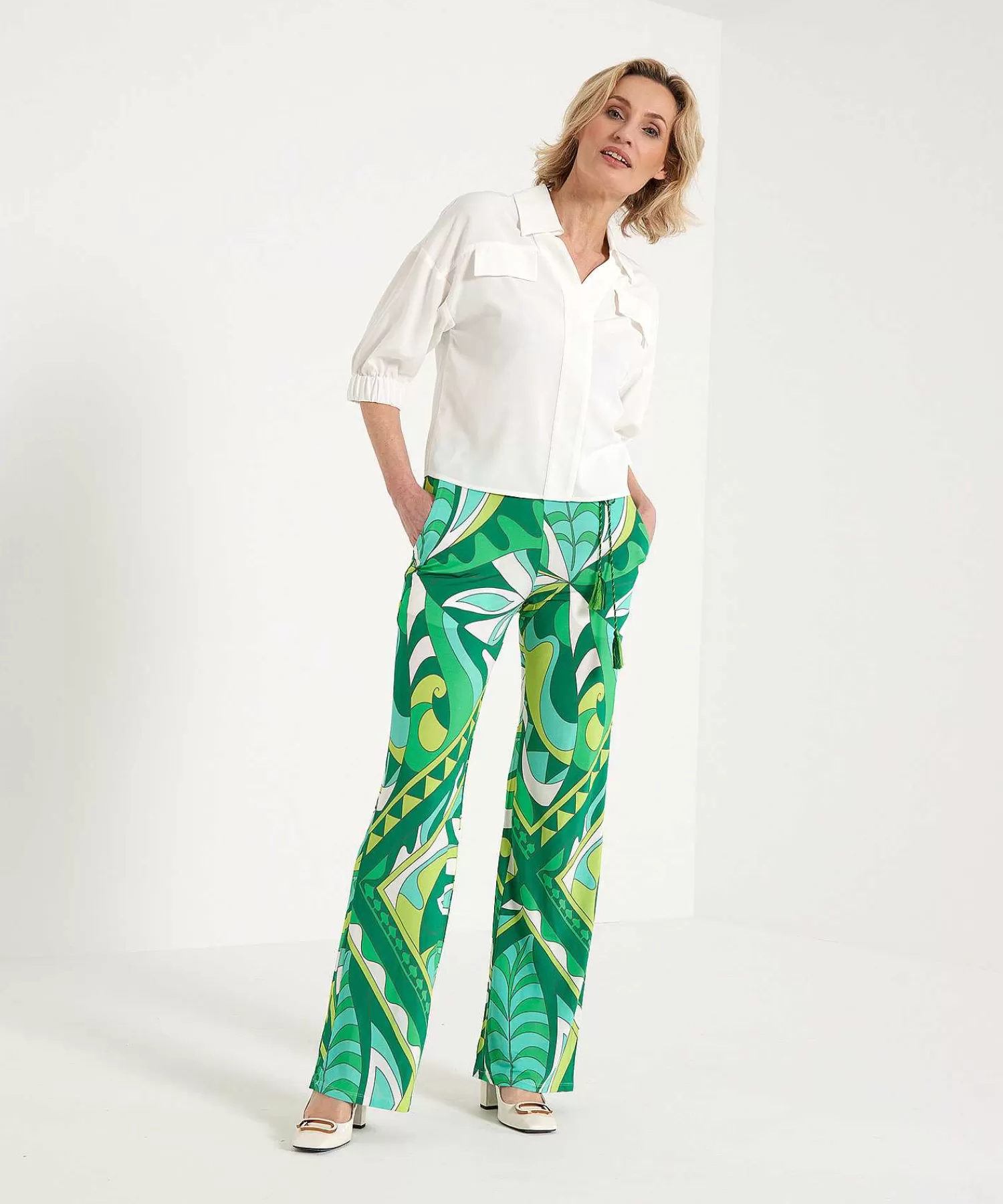 Ana Alcazar Pantalon Slinky Estampado Hojas Retro Cheap