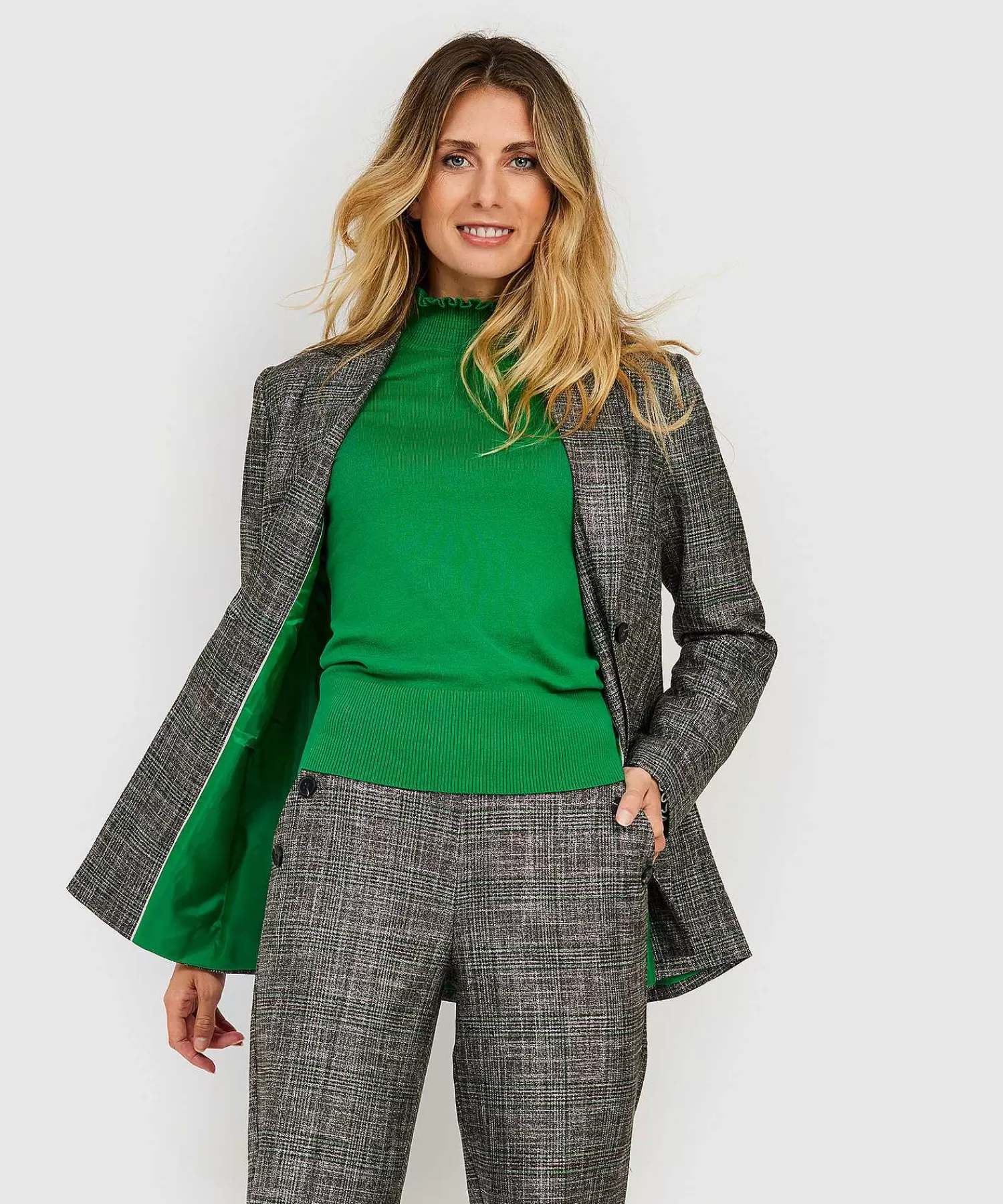 KYRA Blazer Con Cinturon A Cuadros Igone Cheap