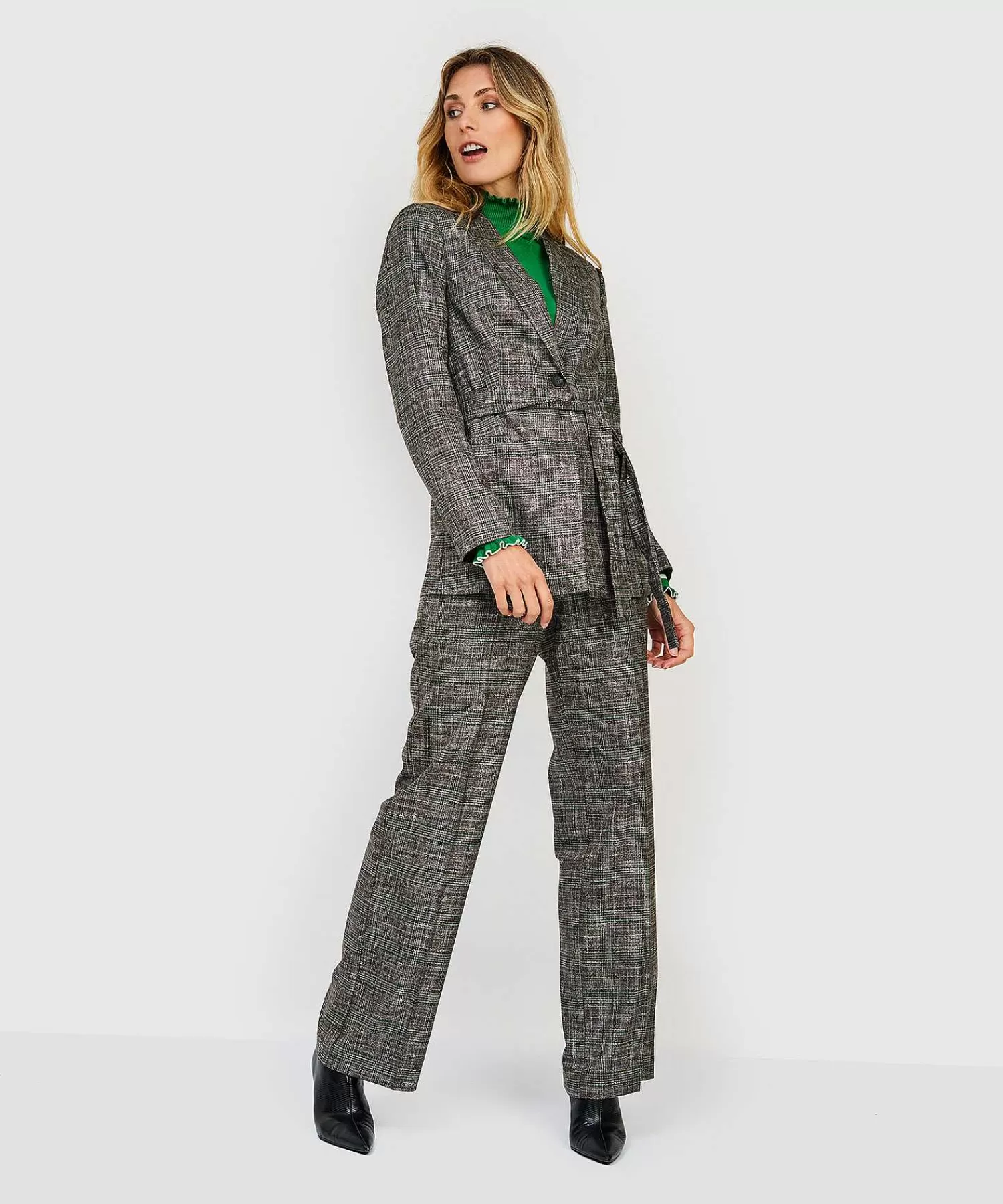 KYRA Blazer Con Cinturon A Cuadros Igone Cheap