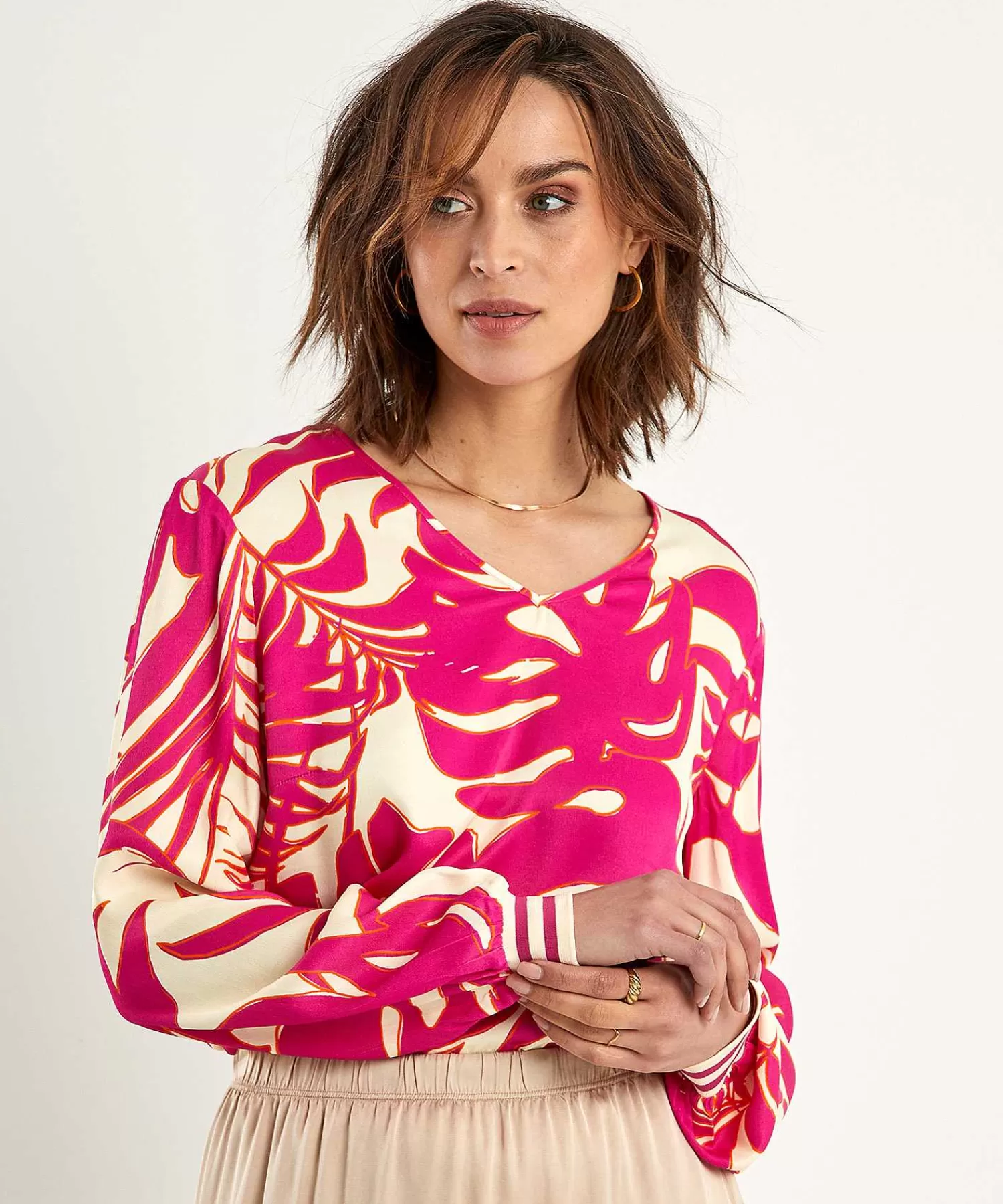 OUI Blusa Sedosa Con Estampado De Hojas Cheap