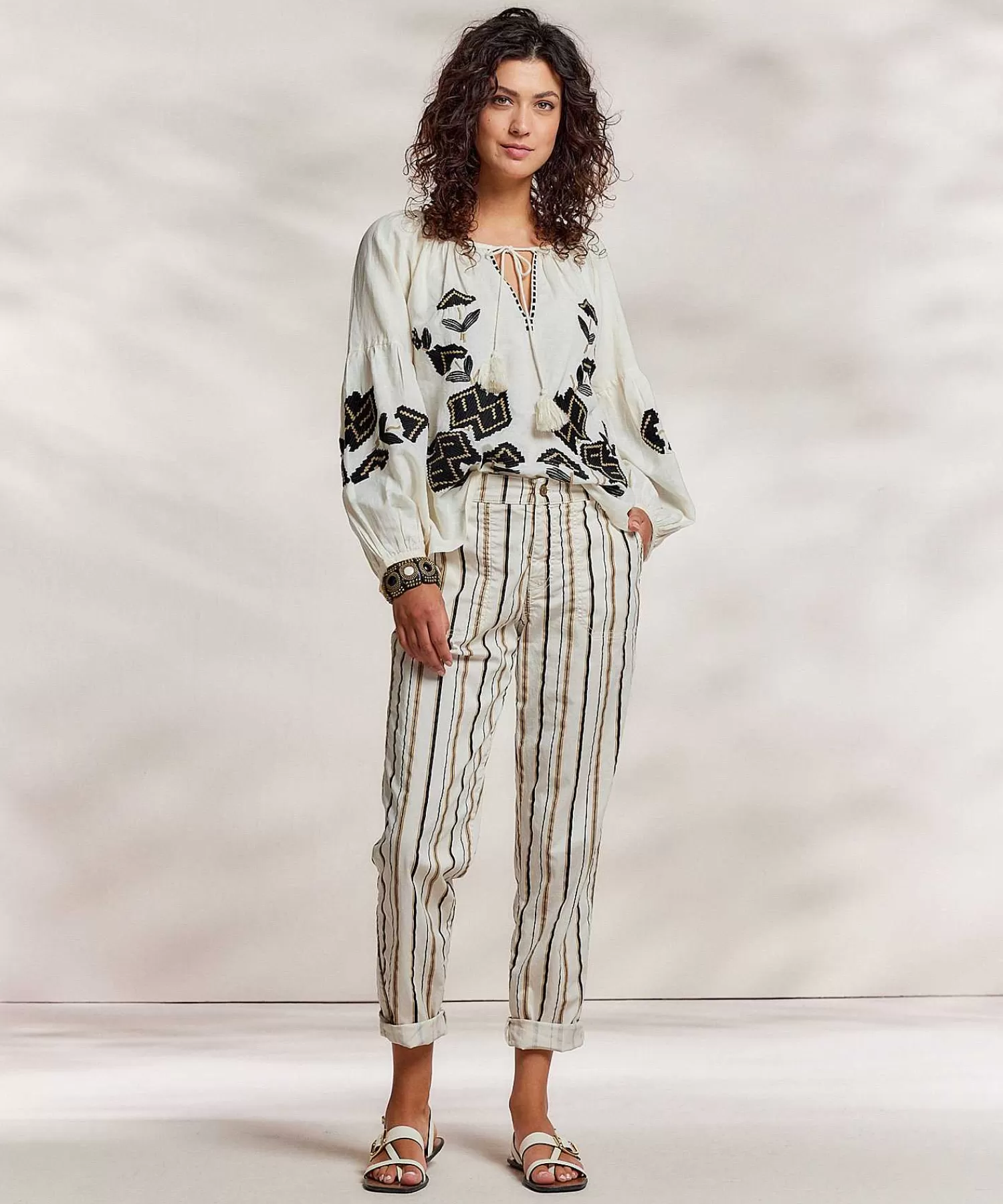 Summum Blusa De Mezcla De Lino Con Bordado Hot