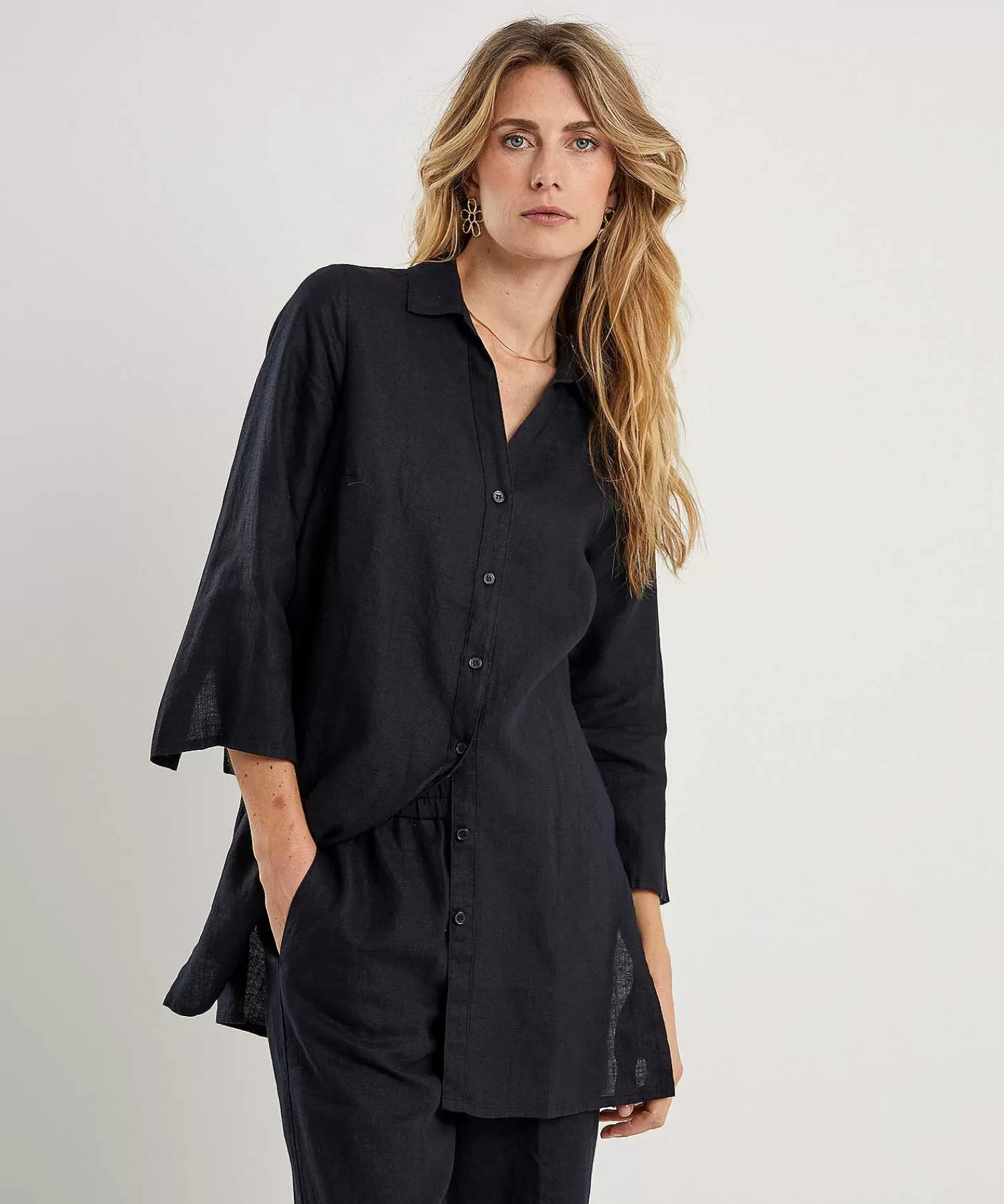 KYRA Blusa Tipo Tunica De Lino Liza Clearance