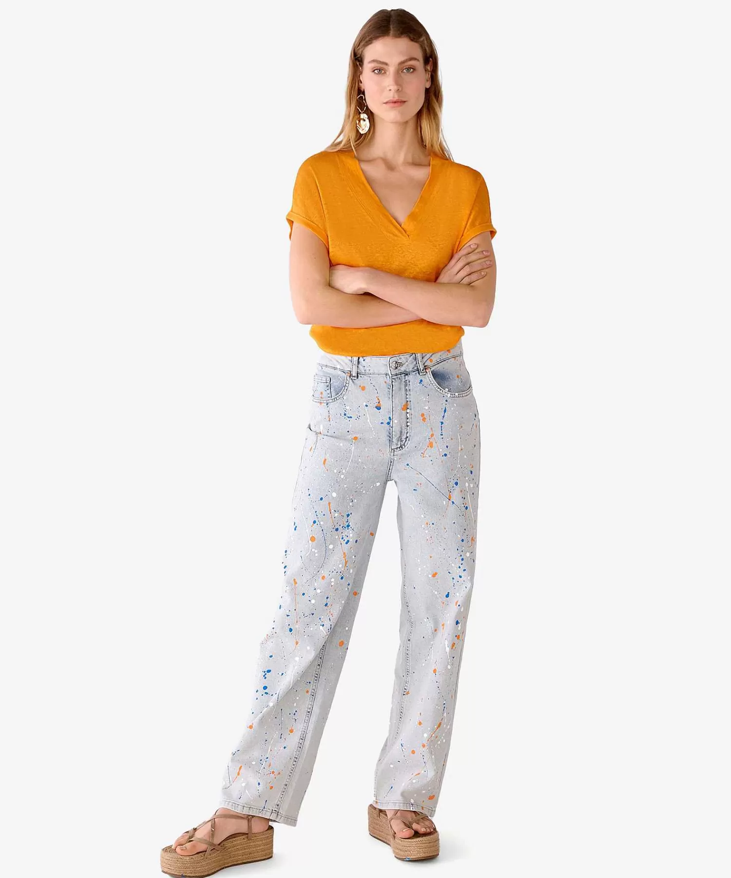 OUI Camisa Lino Cuello Pico Discount