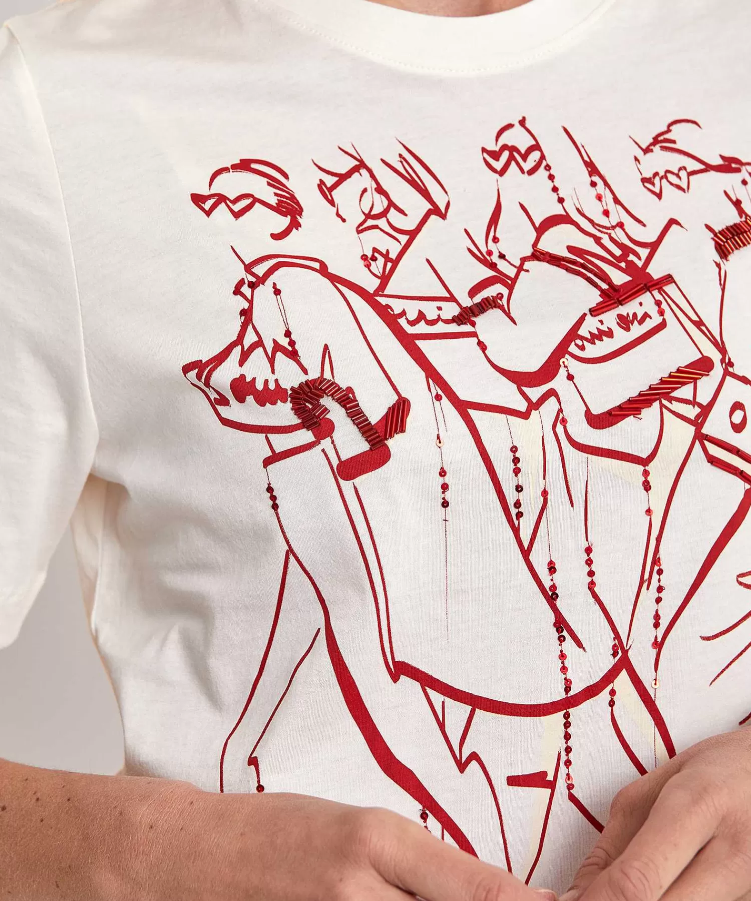 OUI Camiseta Cuentas Con Estampado De Moda Fashion