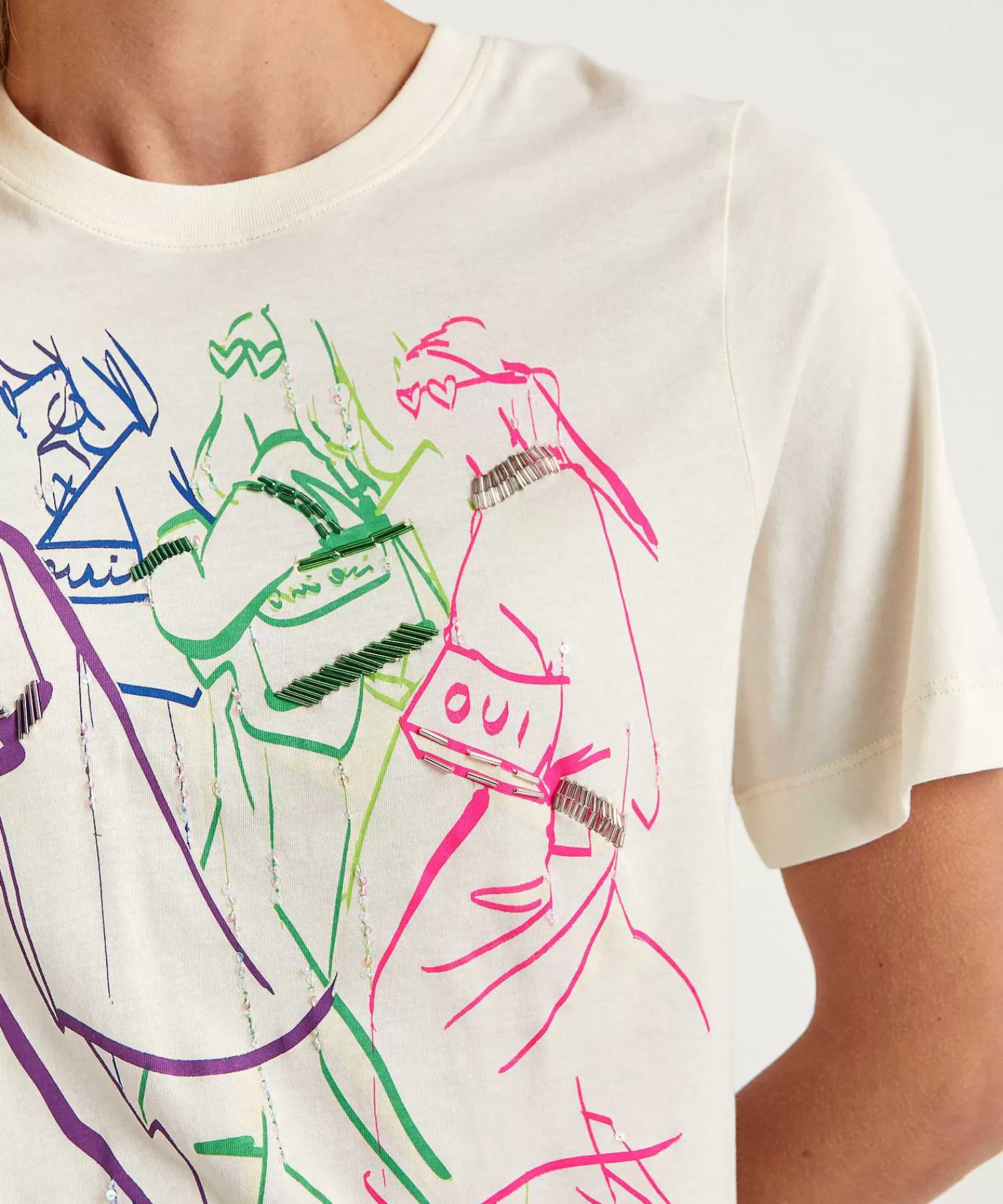 OUI Camiseta Estampado De Moda Cuentas Multicolor Clearance