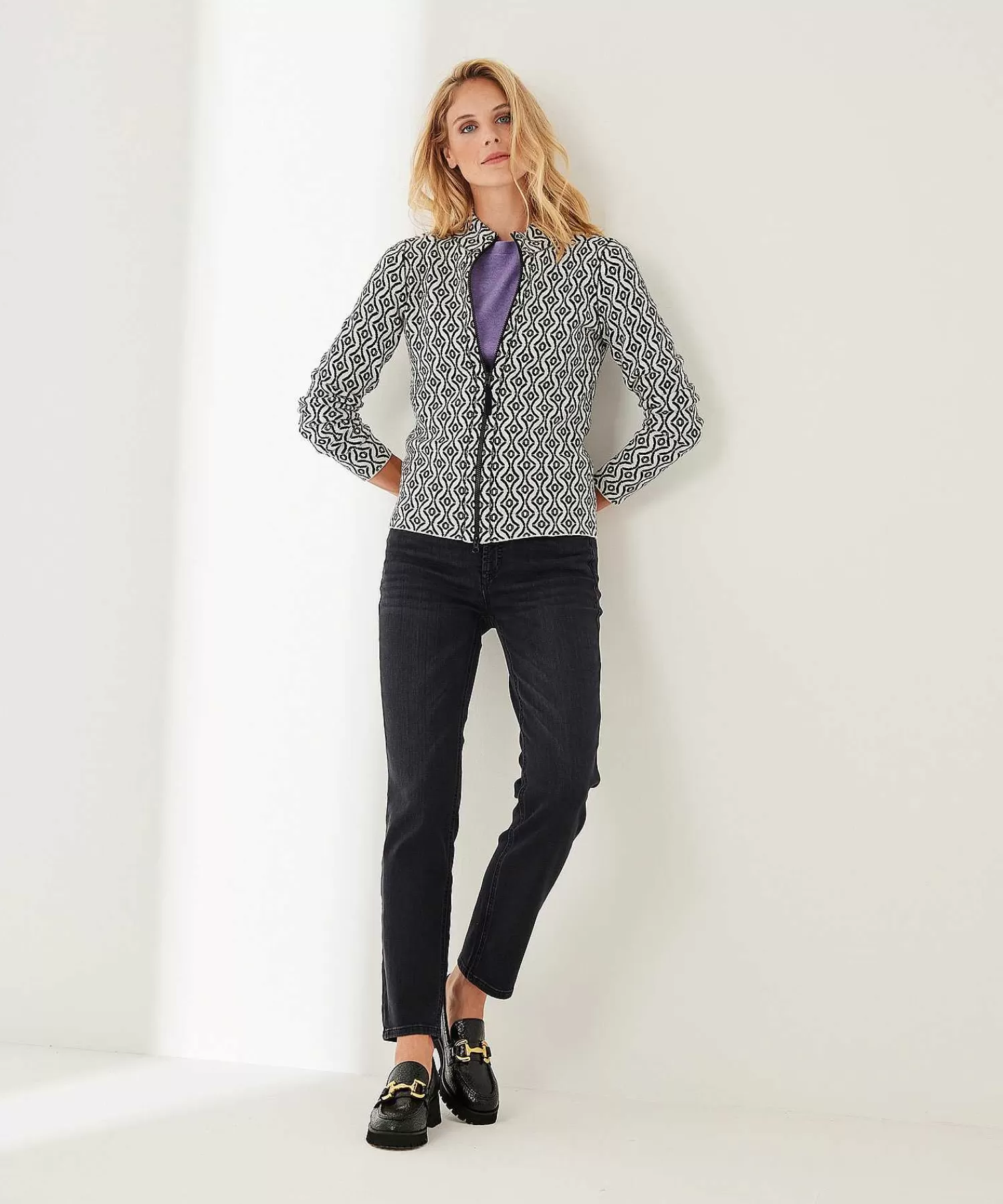 * Cardigan Con Cremallera Y Estampado Jacquard Retro Cheap