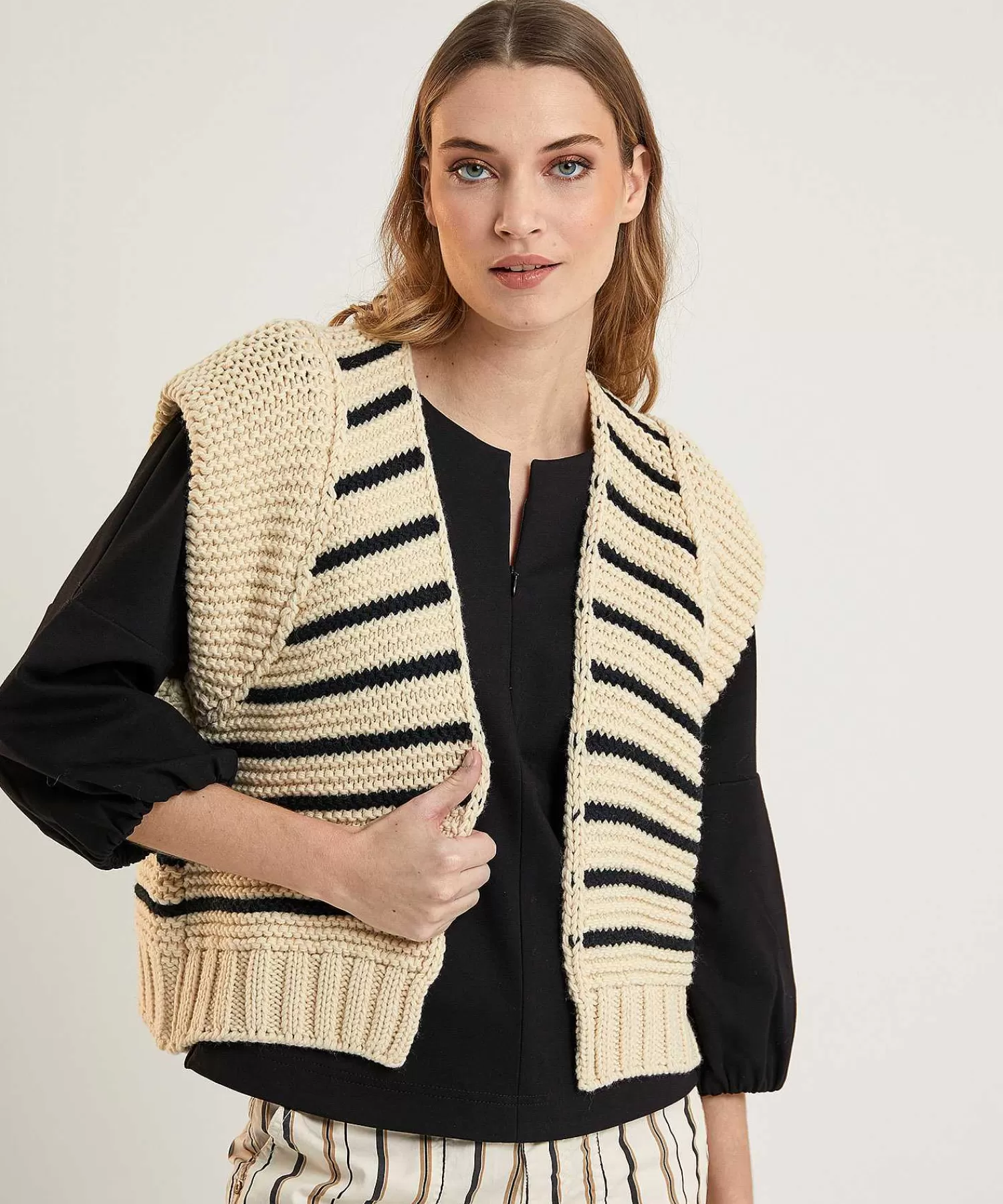 Summum Cardigan Sin Mangas Mezcla Lana Rayas Outlet