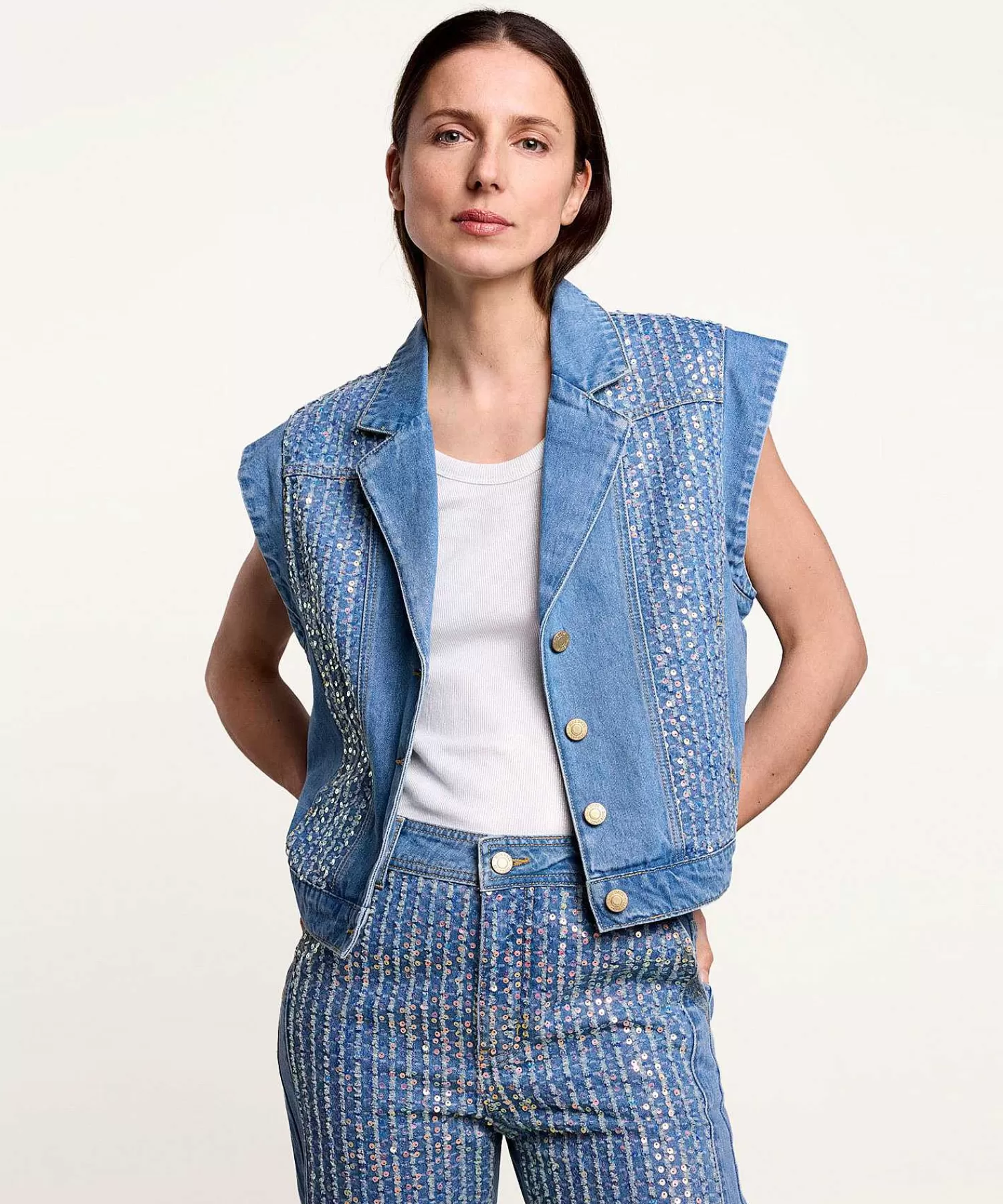 Summum Chaleco Vaquero Con Lentejuelas Sale