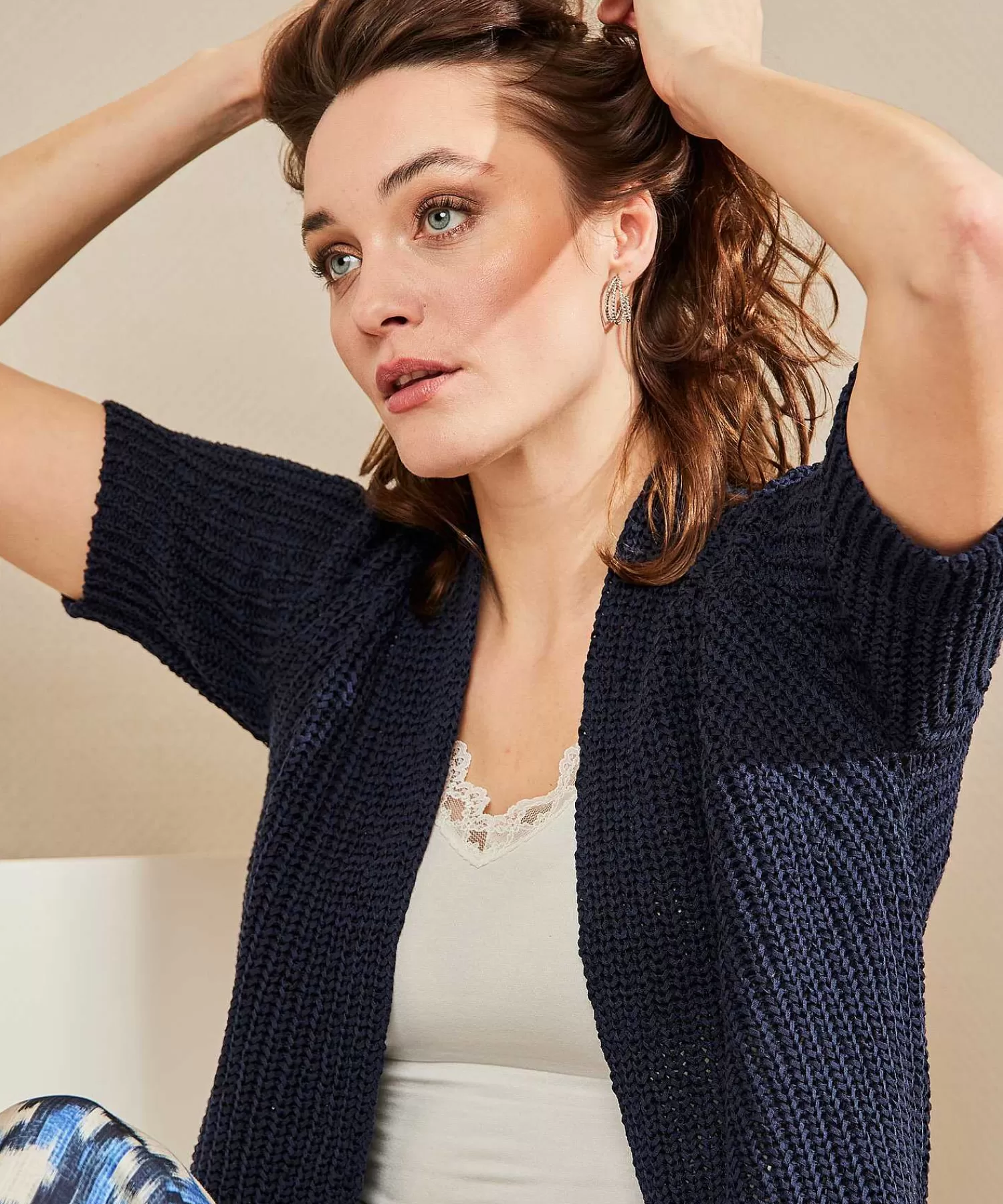 GIULIA E TU Cardigan De Hilo De Cinta Manga Corta Fashion