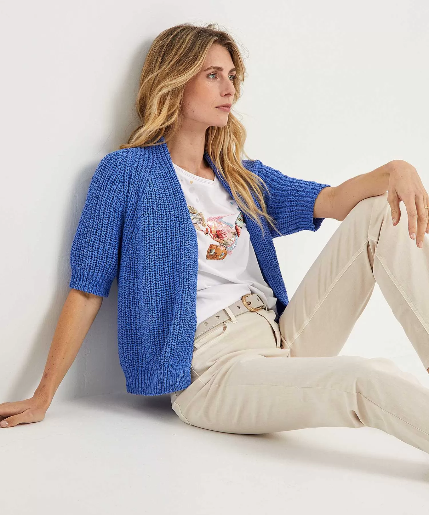 GIULIA E TU Cardigan De Hilo De Cinta Manga Corta New