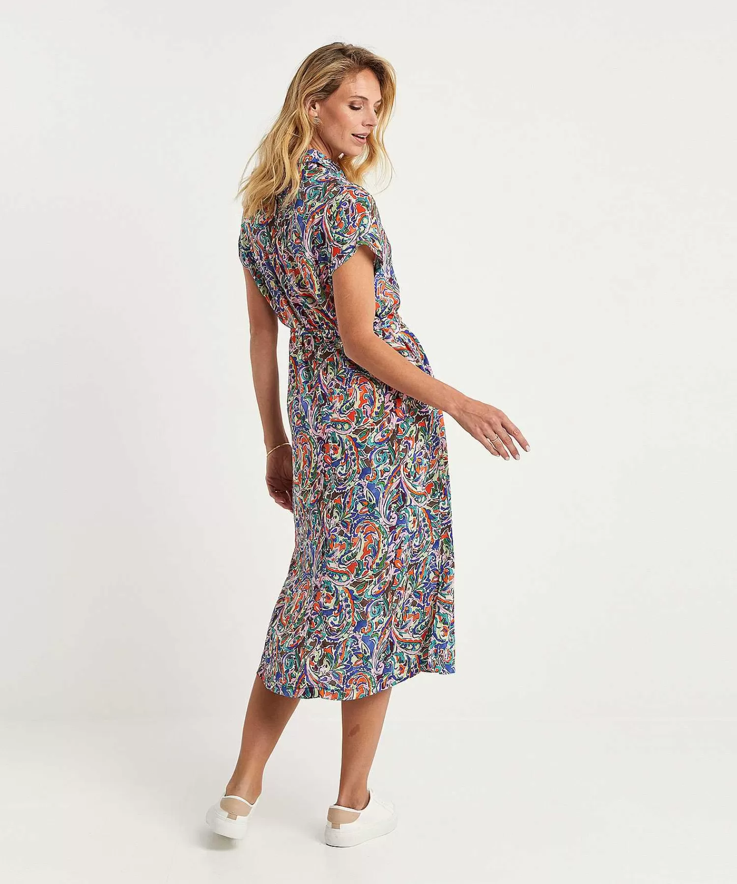 GIULIA E TU Vestido Con Botones Multi Paisley Cheap