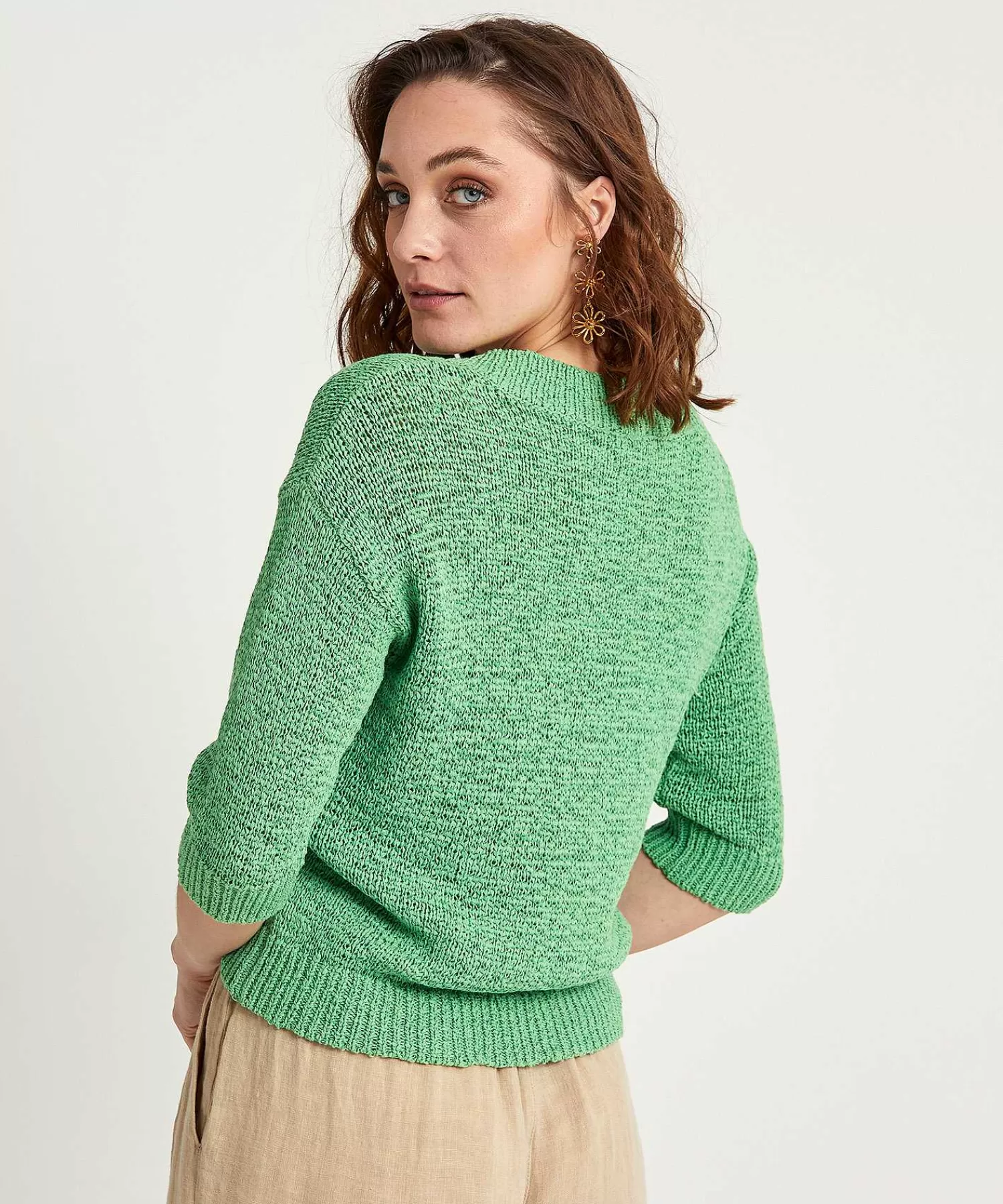 * Jersey De Hilo Con Cinta Con Cuello En V Shop
