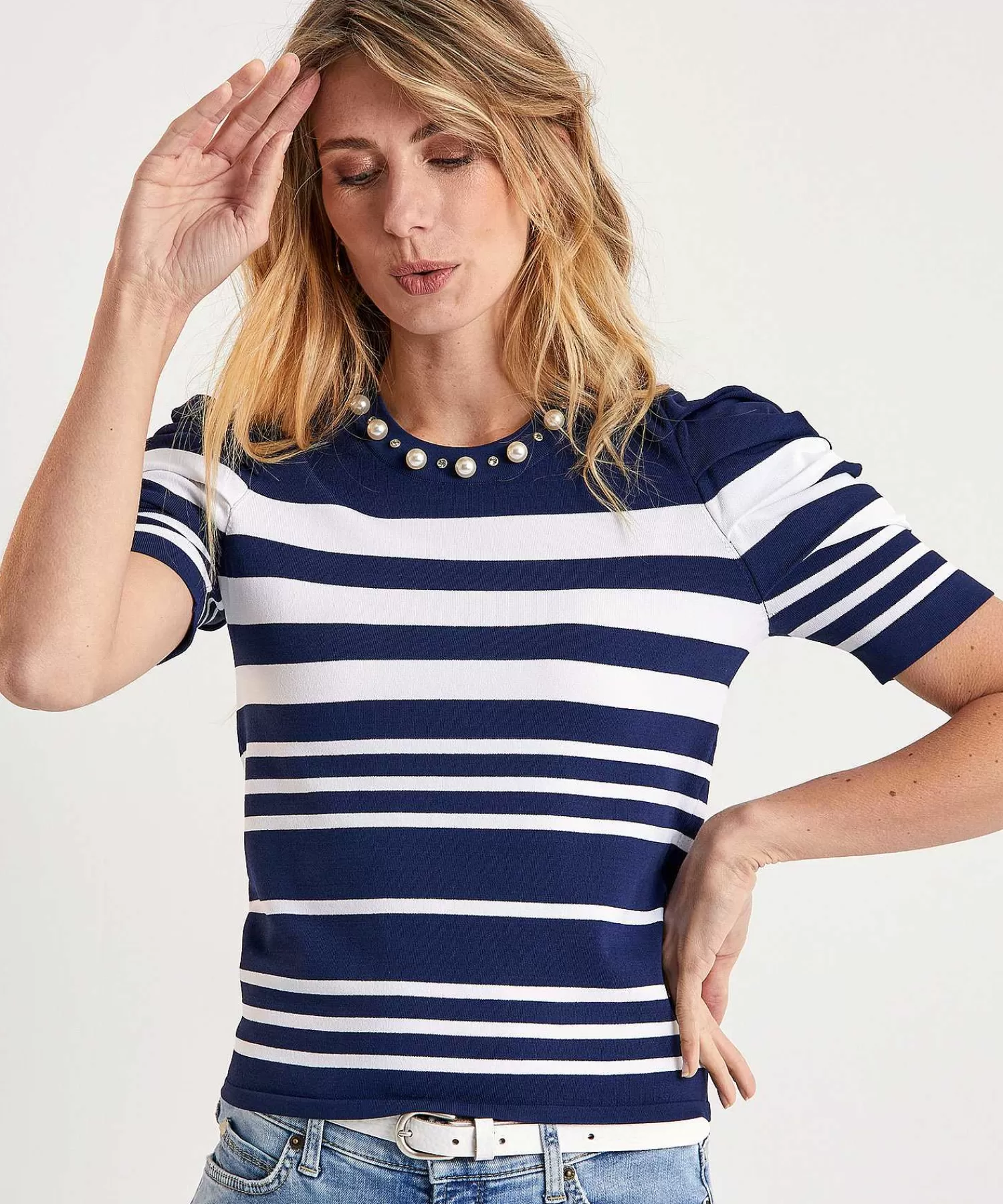 LIU JO Jersey De Rayas Con Perlas De New