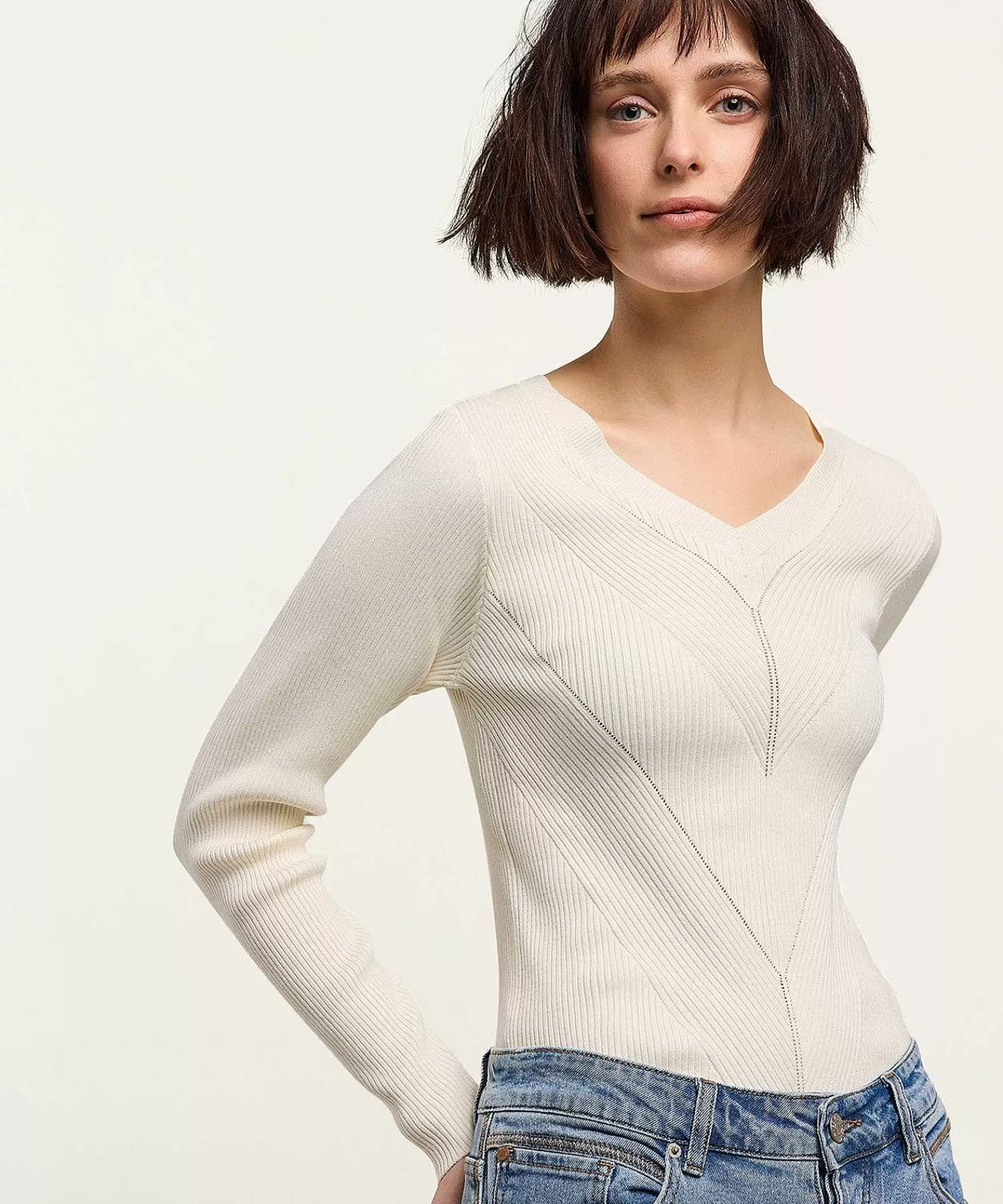 Summum Jersey De Punto Acanalado Con Cuello En V Shop