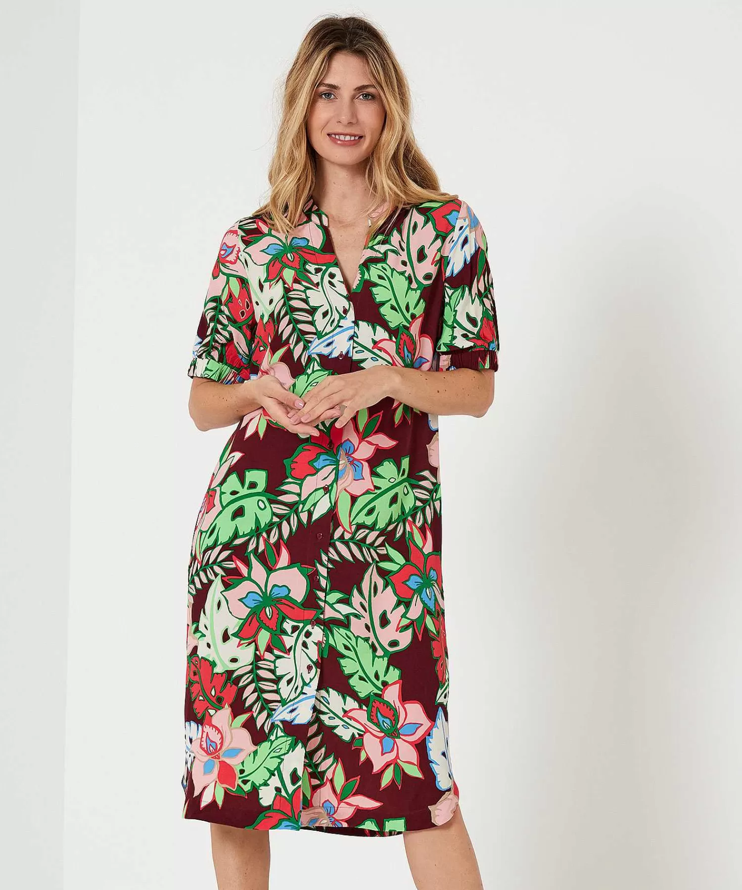 KYRA Vestido De Botones Flor Tropical Marena New
