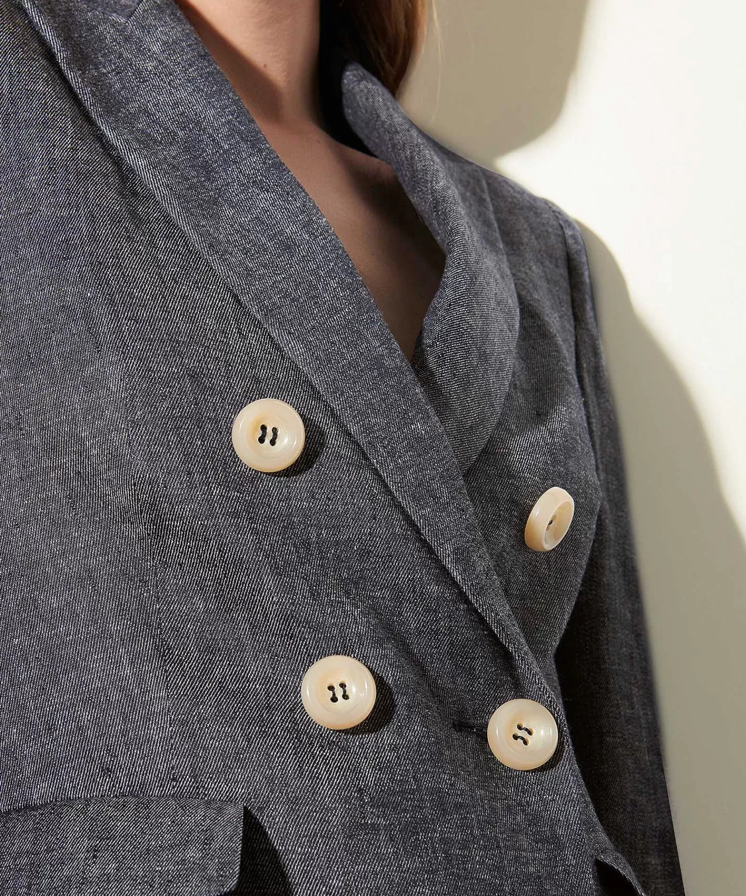 Luisa Cerano Blazer De Mezcla De Lino De Aspecto Denim Clearance