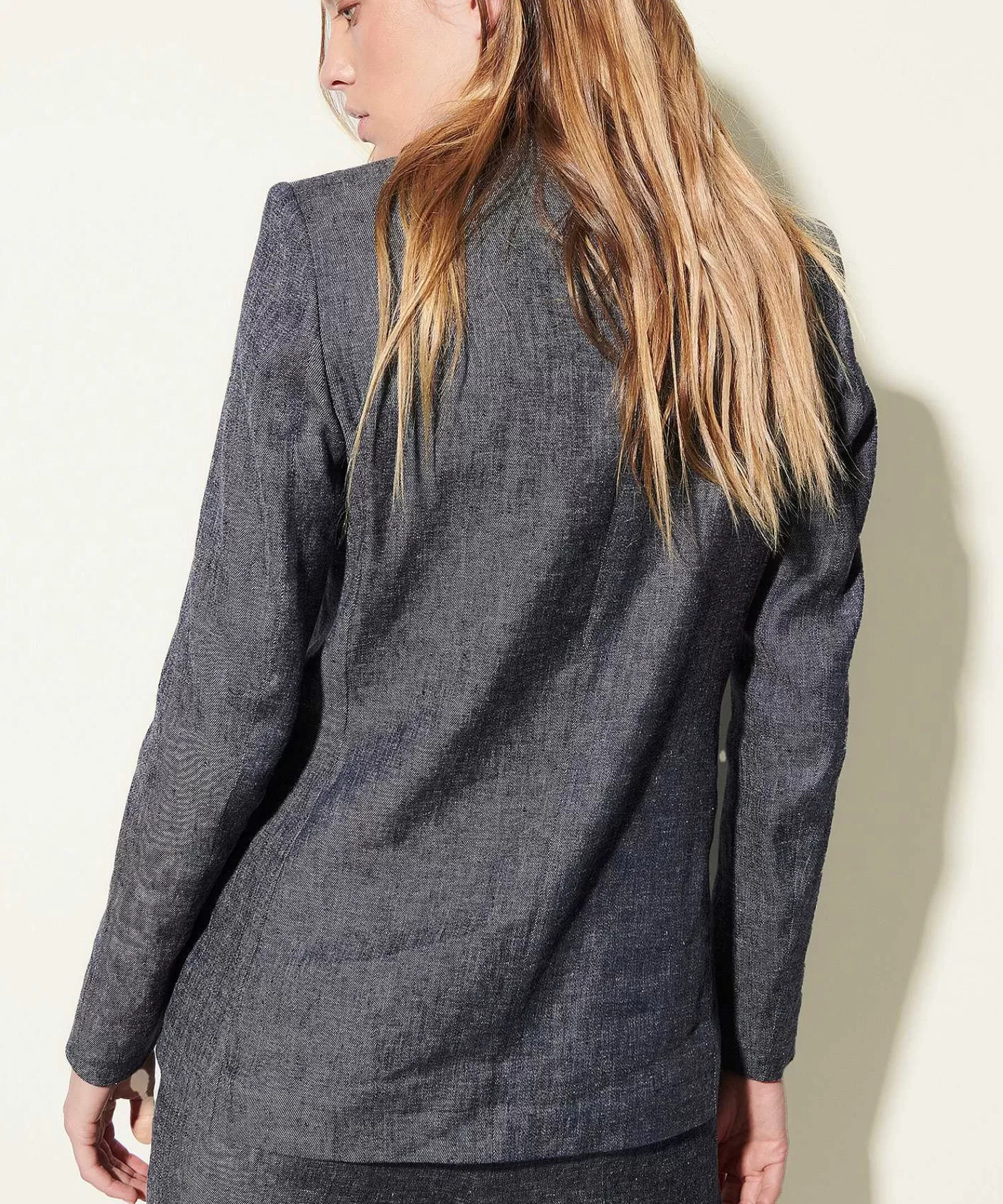 Luisa Cerano Blazer De Mezcla De Lino De Aspecto Denim Clearance