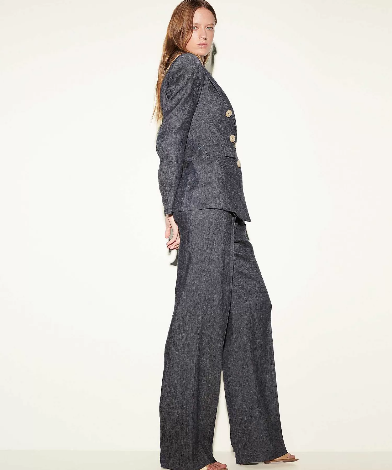 Luisa Cerano Blazer De Mezcla De Lino De Aspecto Denim Clearance