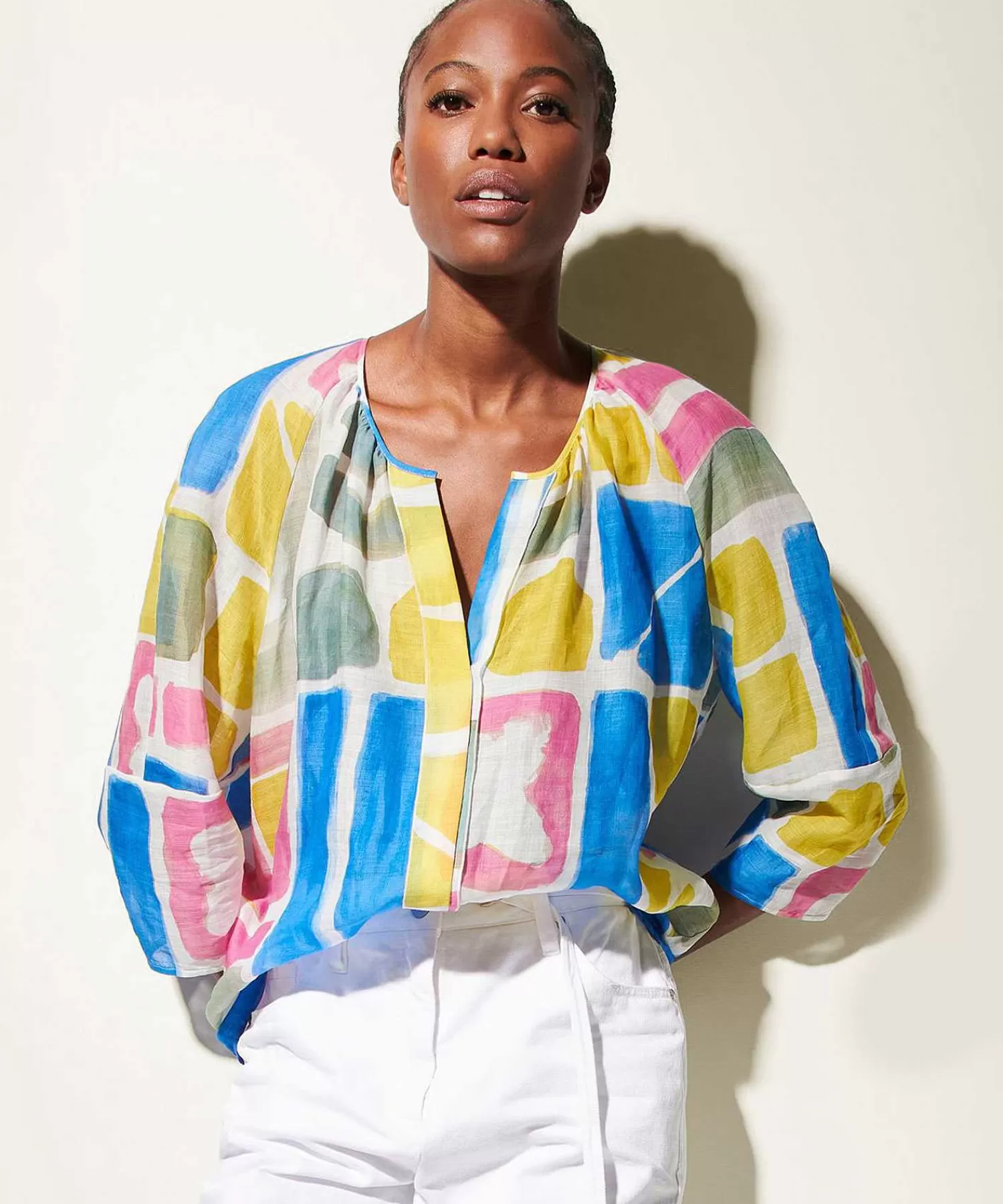 Luisa Cerano Blusa Ramio Estampado Grafico Fashion