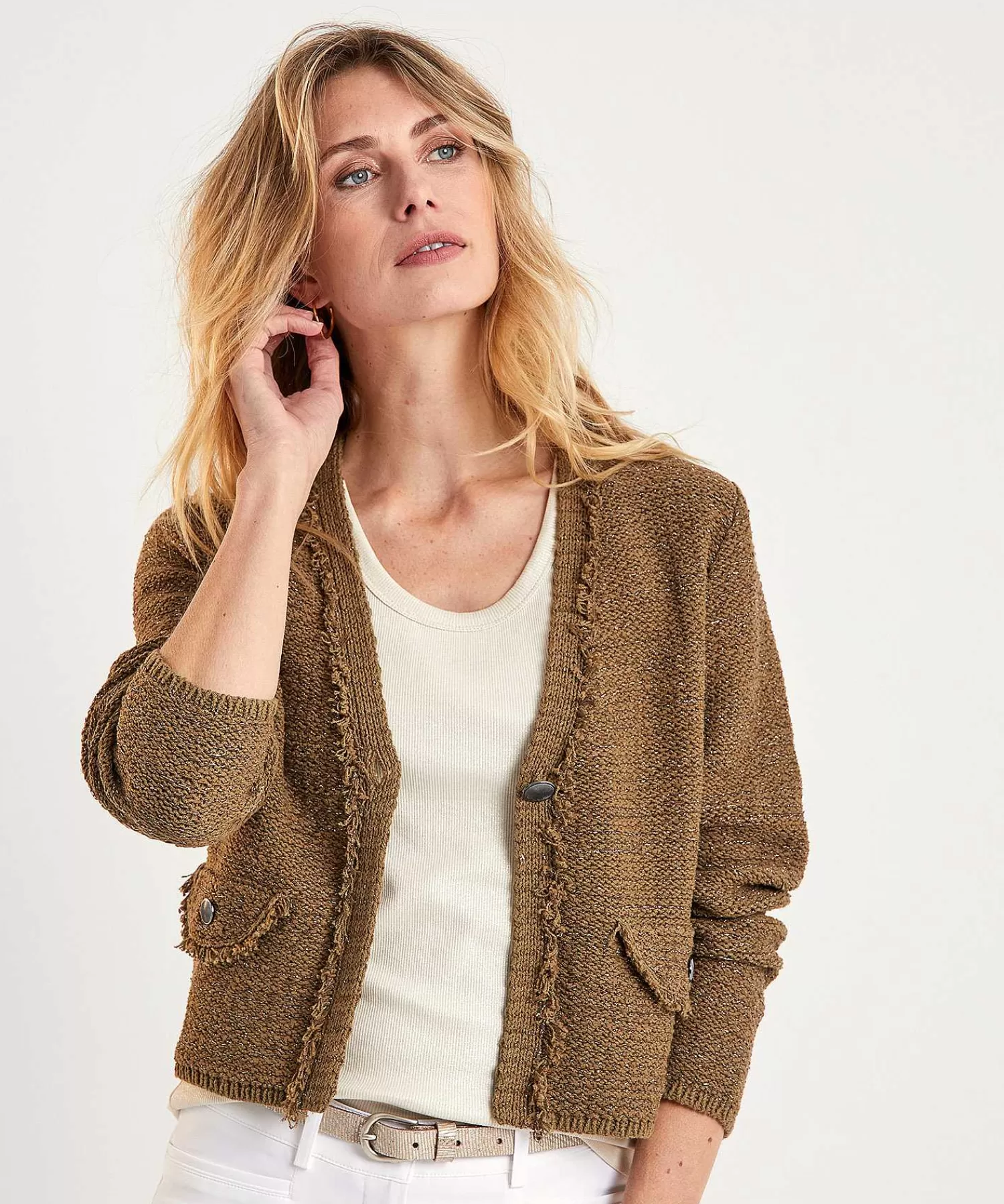 Luisa Cerano Cardigan Escote En Pico Lurex Fashion