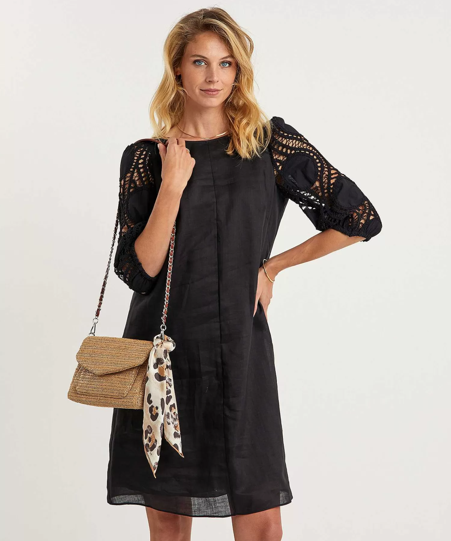 Luisa Cerano Vestido Ramio Manga Crochet Best Sale