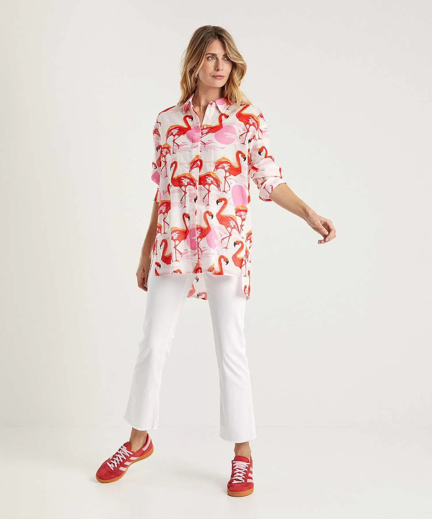 Marc Cain Additions Marc Cain Blusa Larga De Voile De Algodon Flamenco Hot