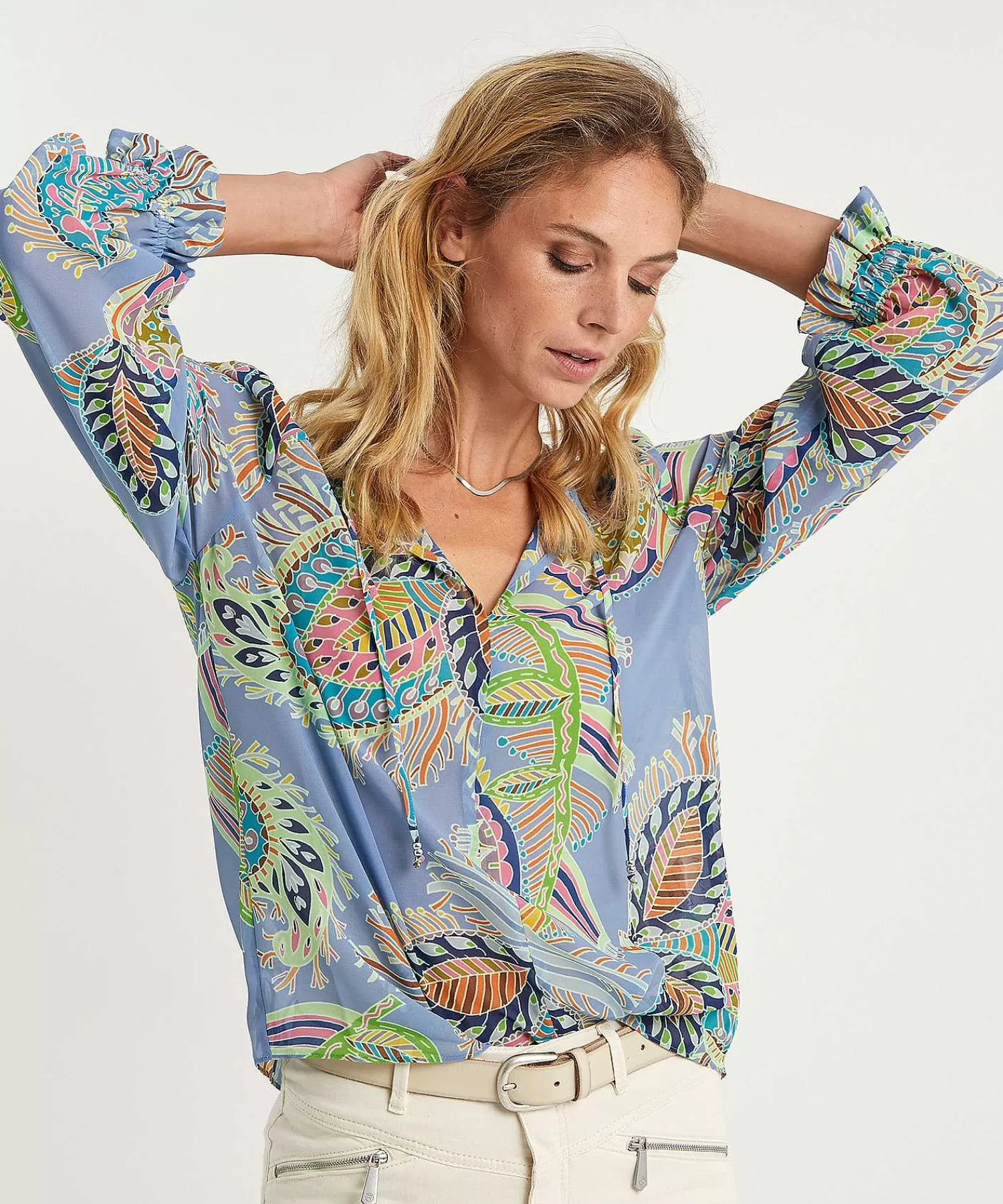 Marc Cain Collections Marc Cain Blusa Voile Estampado Hojas Multicolor Clearance