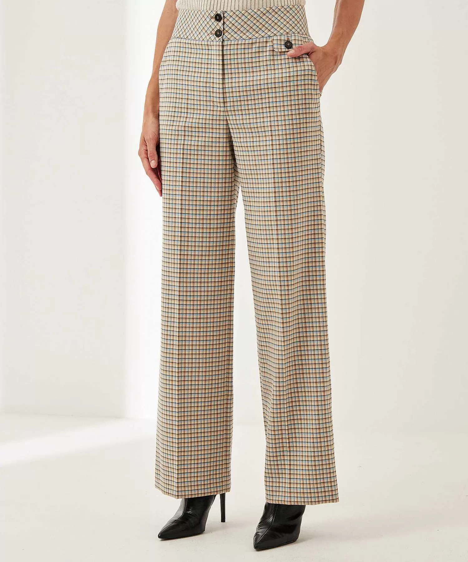 Marc Cain Collections Marc Cain Pantalones Anchos Con Estampado De Cuadros Waxhaw New