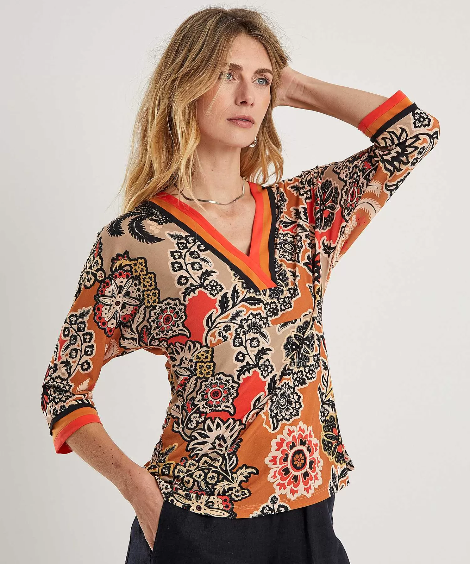 Marc Cain Collections Marc Cain Slinky Kimono Top Estampado De Flores Clearance