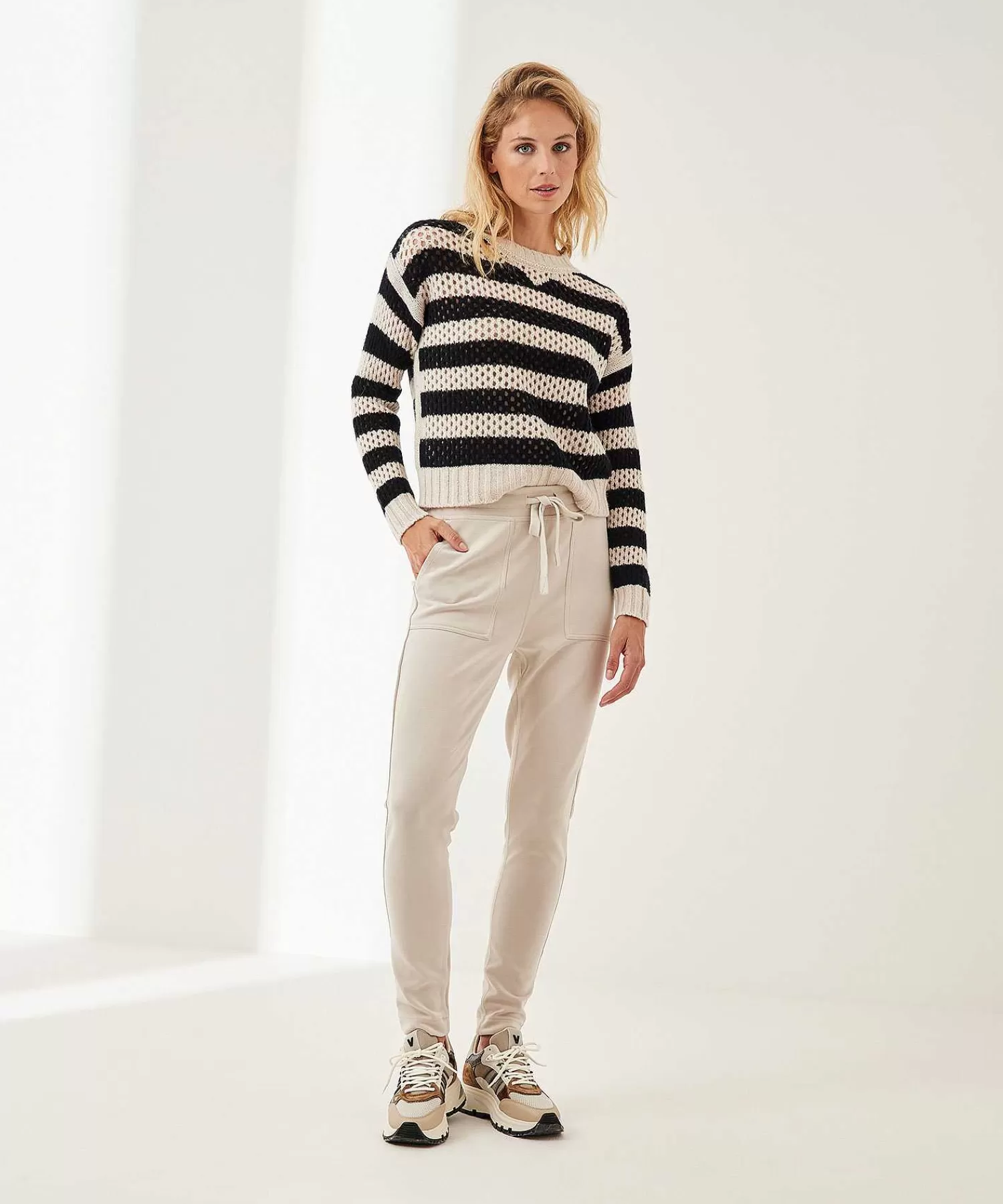Marc Cain Sports Jersey Calado Mezcla De Lana A Rayas Flash Sale