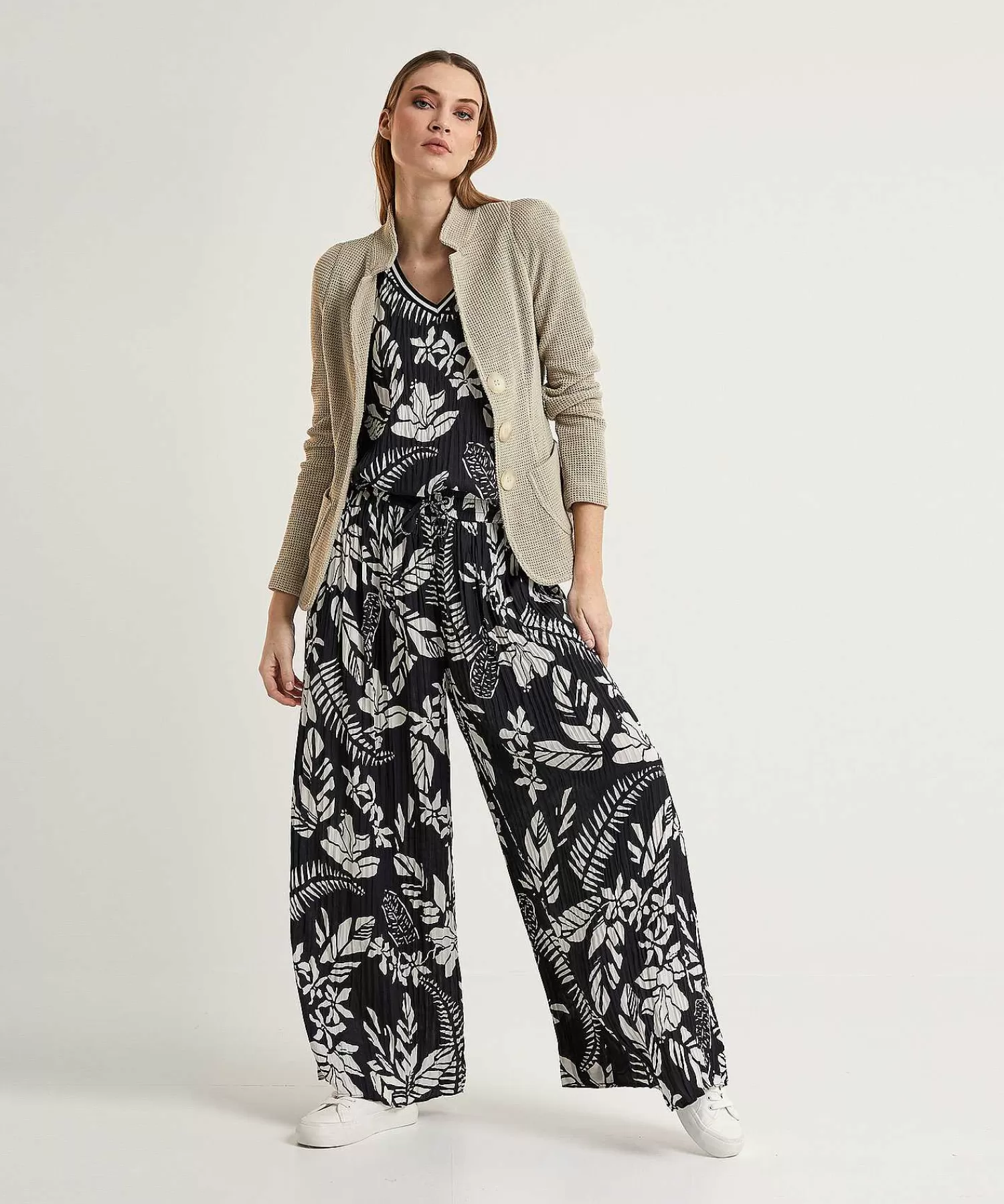 Marc Cain Sports Pantalon Palazzo Plisado Estampado Floral Lana Flash Sale