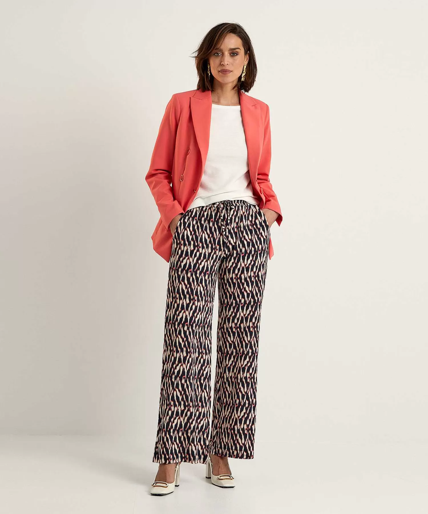 No Man's Land Pantalones Palazzo Cenidos Con Estampado Borroso Shop