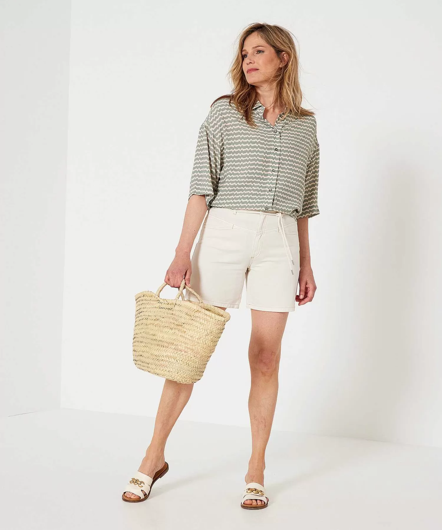 OUI Shorts De Mezclilla Con Cintura De Cordon Clearance