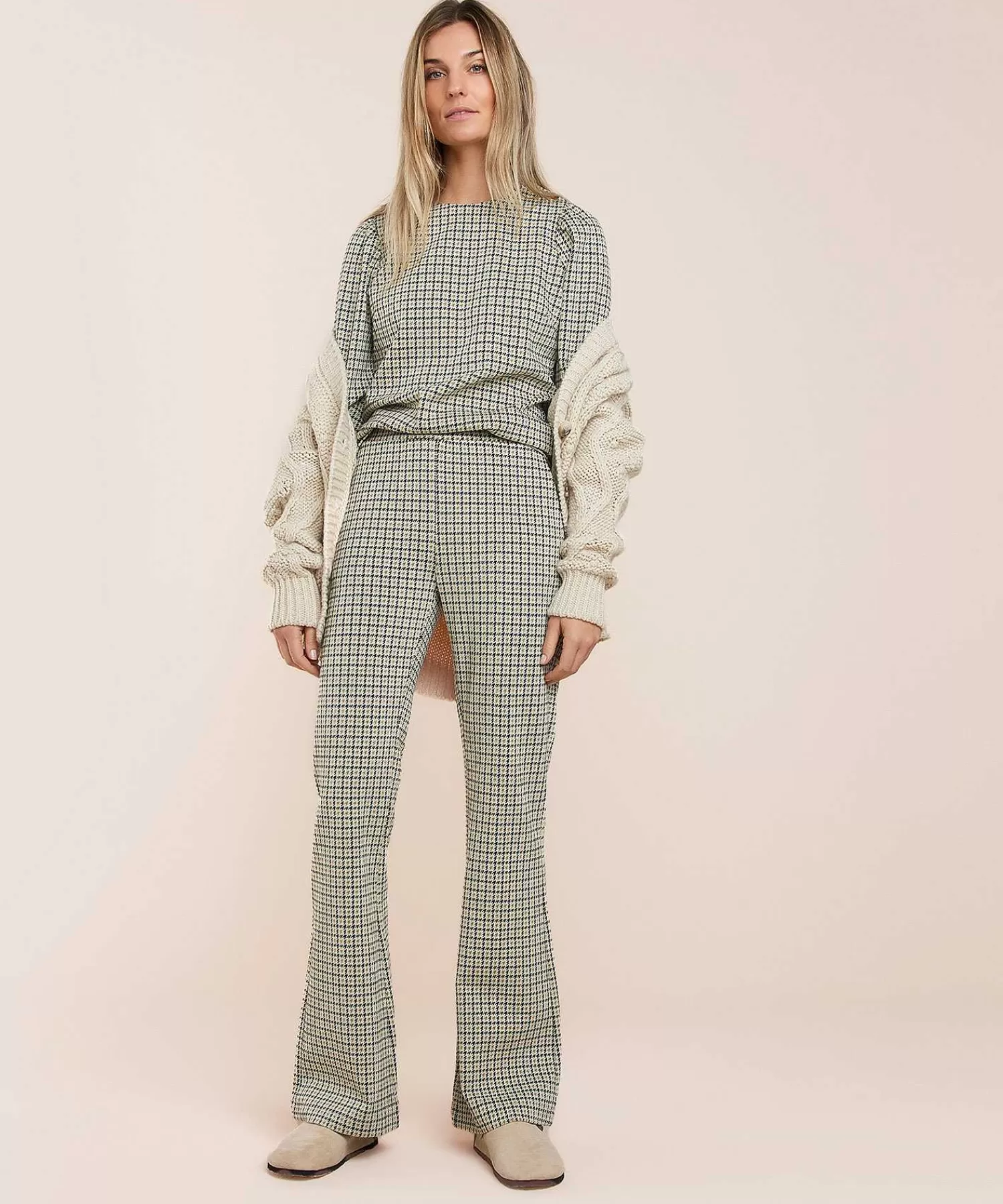 Summum Pantalon Acampanado Pied-De-Poule Lurex Clearance