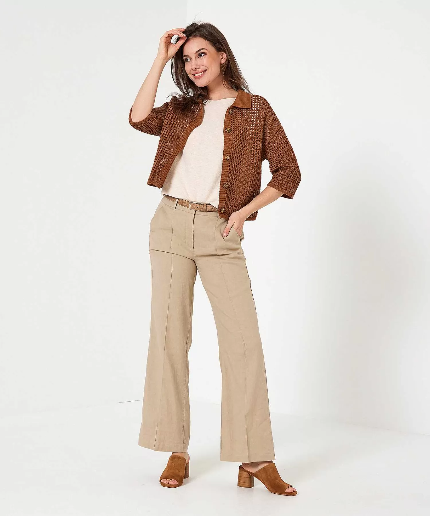 Cambio Pantalon Ancho Mezcla Lino Amelie Cheap