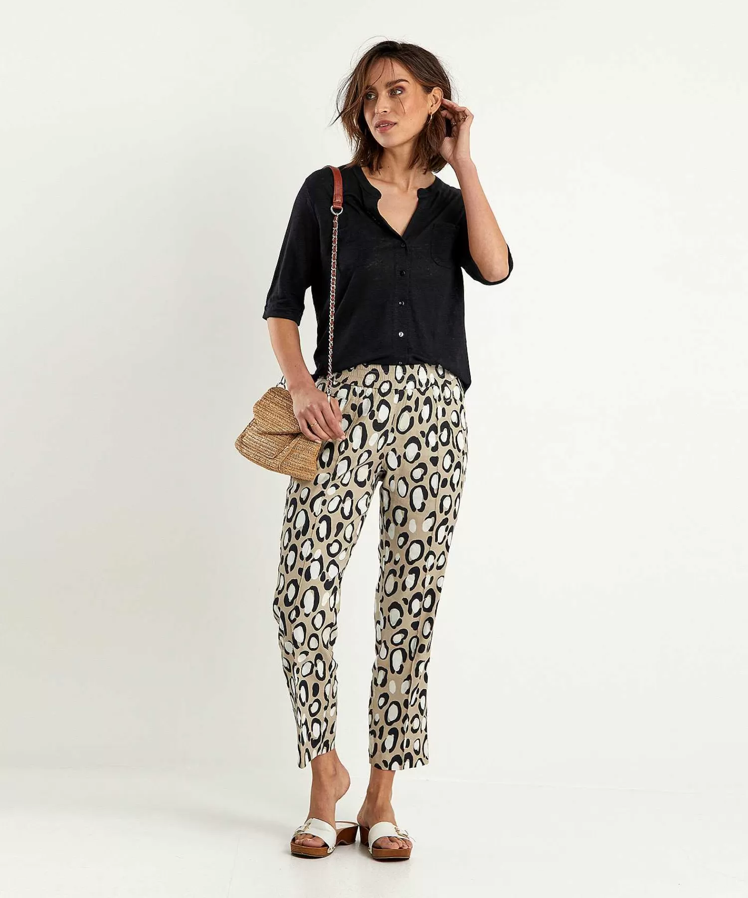 Rosner Pantalon De Mezcla De Lino Estampado Pantera May Zigarette Cheap