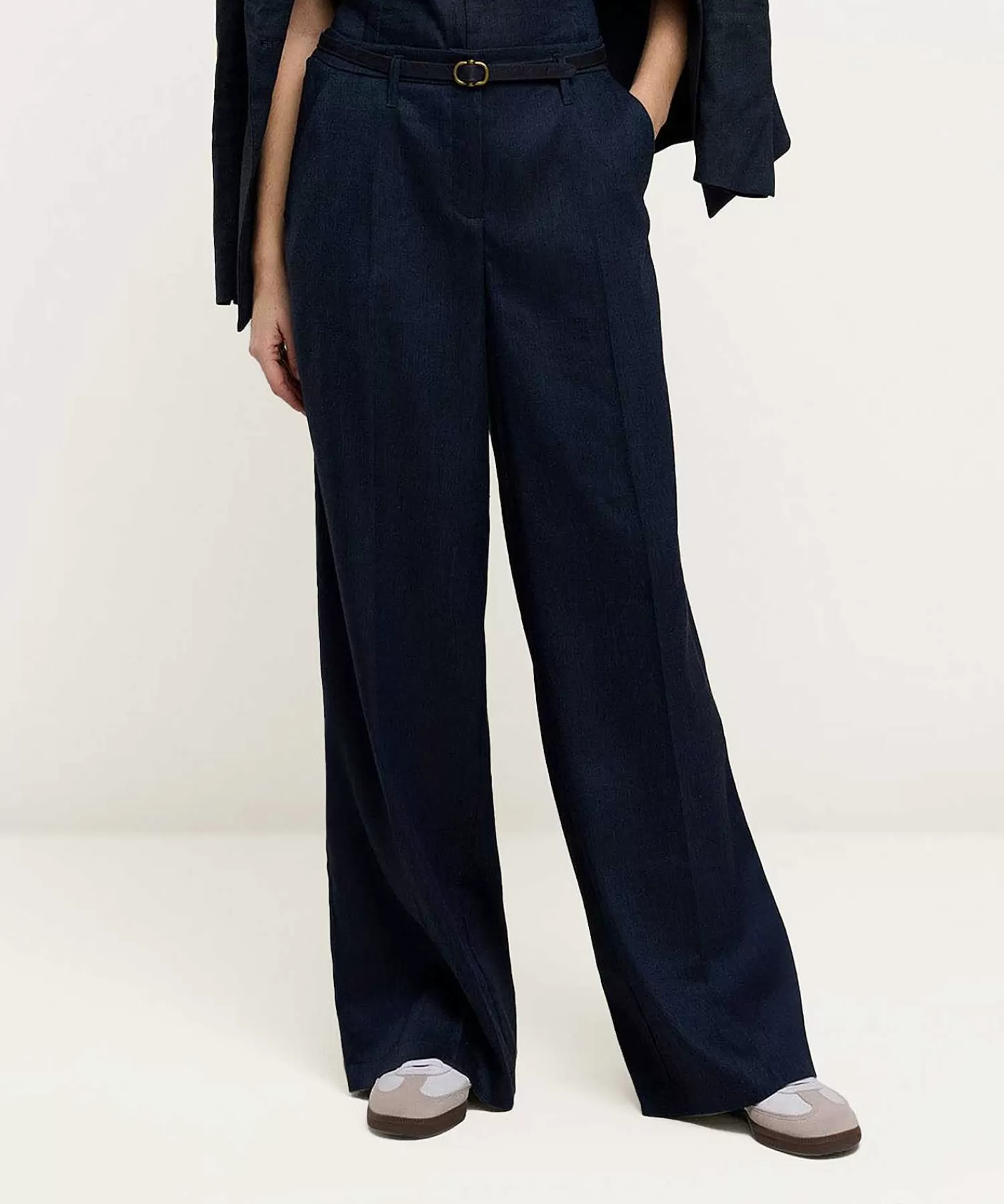 Summum Pantalones Anchos De Mezcla De Lino Look Denim Sale