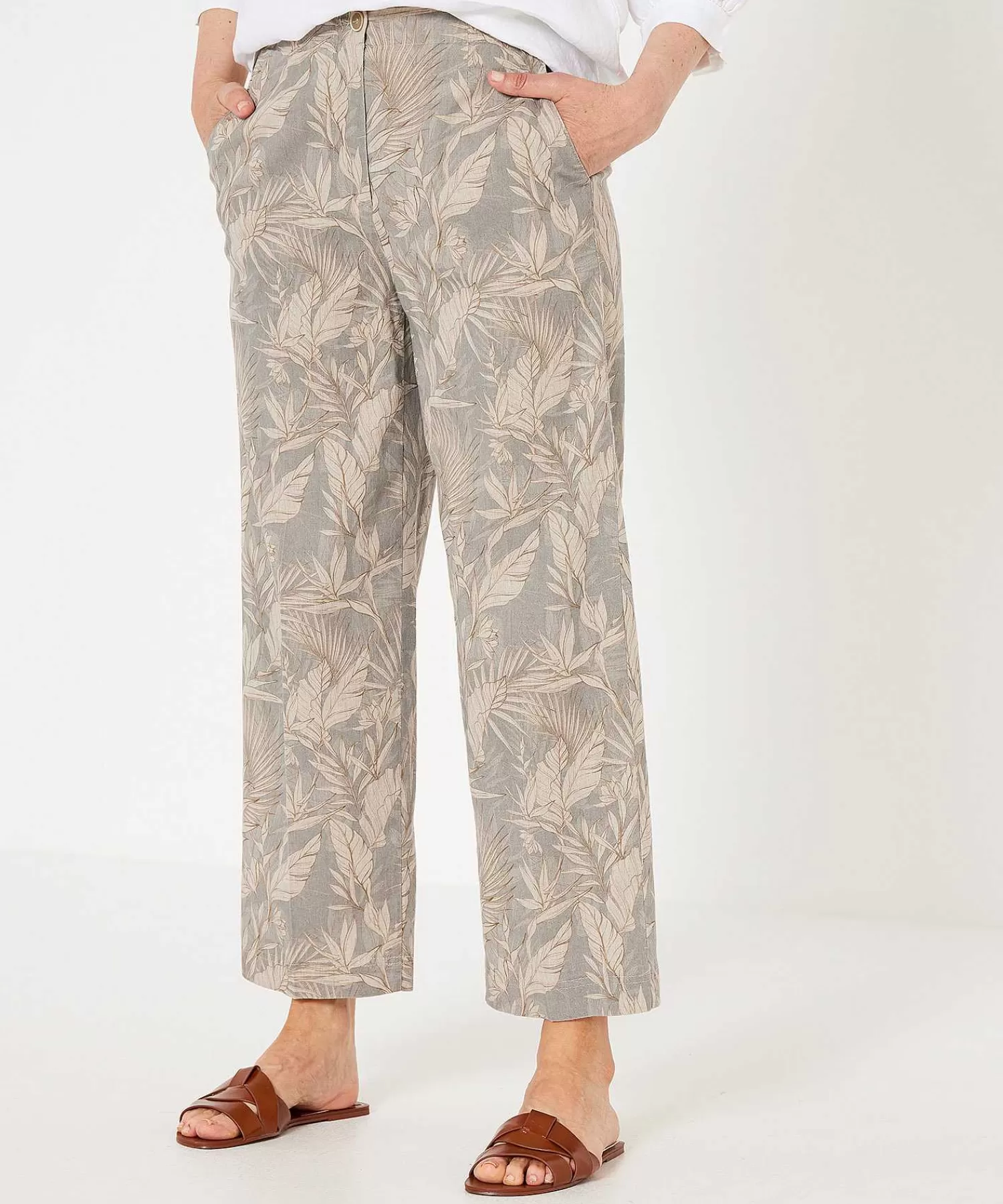 Brax Pantalones Cortos De Mezcla De Lino Con Estampado De Hojas Maine Discount