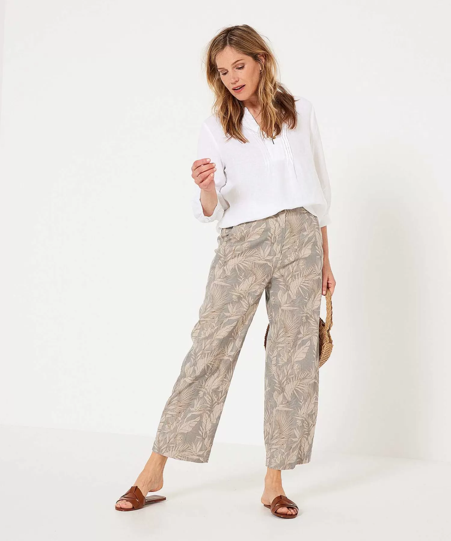 Brax Pantalones Cortos De Mezcla De Lino Con Estampado De Hojas Maine Discount