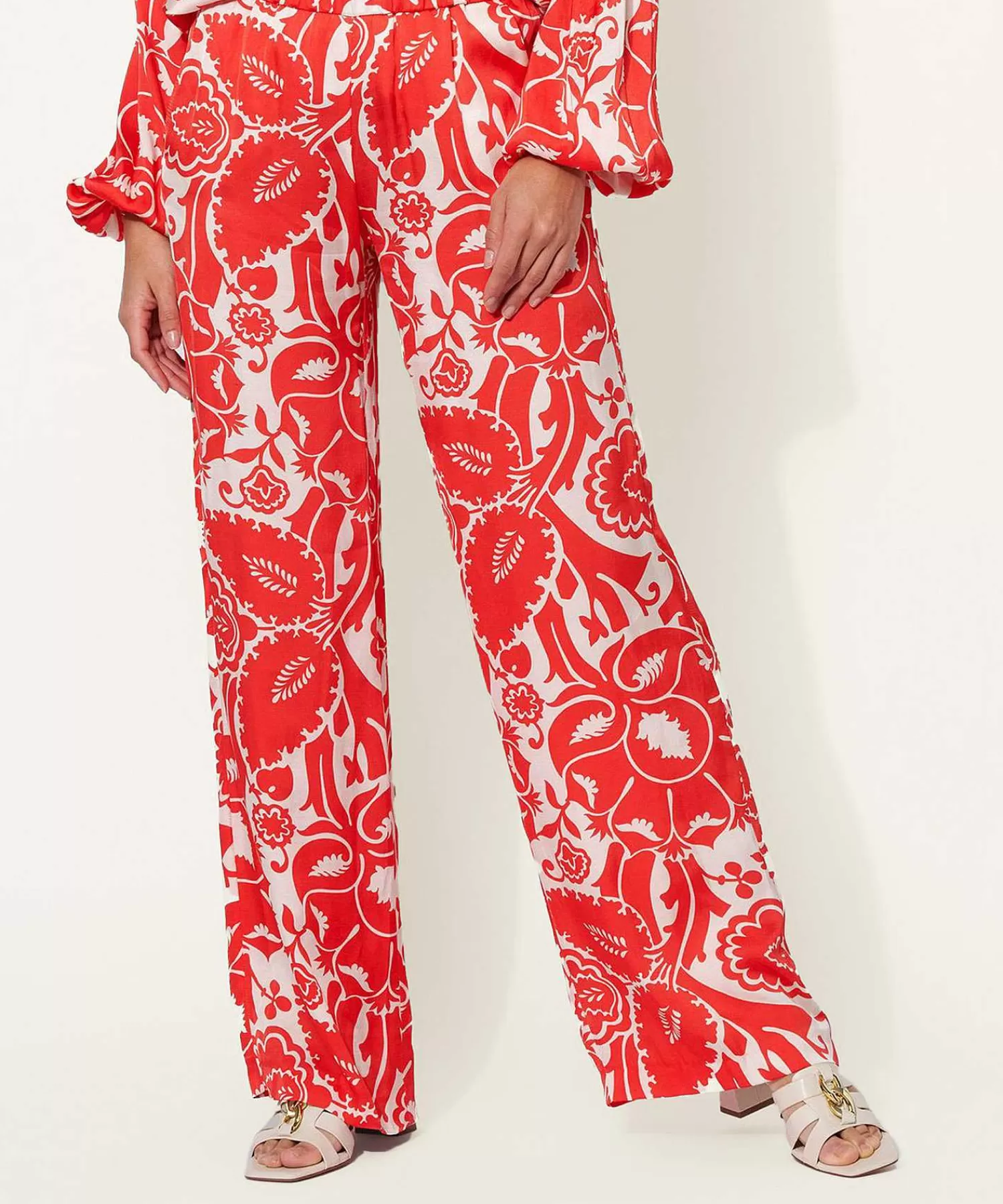 Rosner Pantalones Palazzo Sedosos Estampado De Hojas Mayo New
