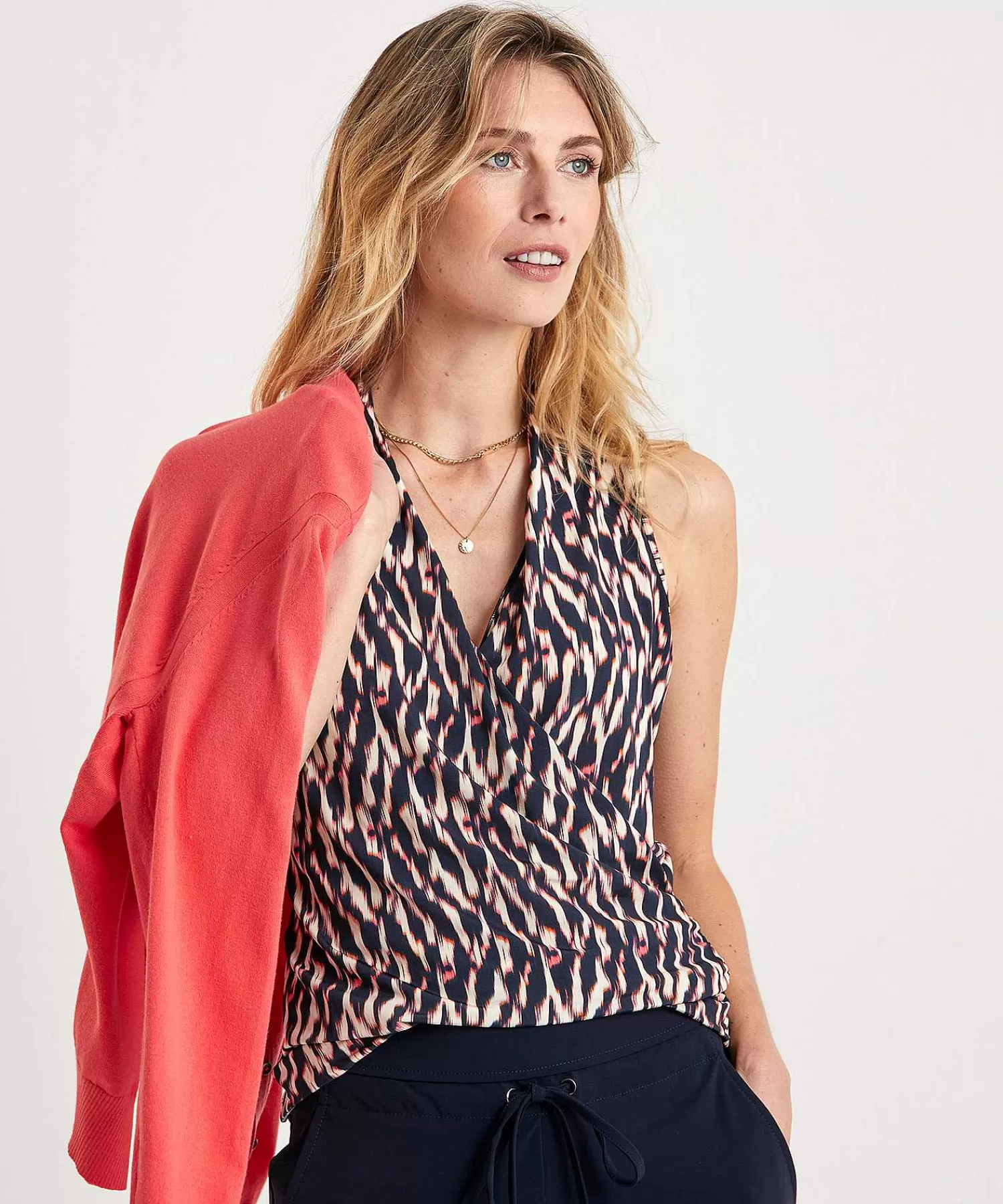 No Man's Land Top Cruzado Cenido Con Estampado Borroso De Outlet
