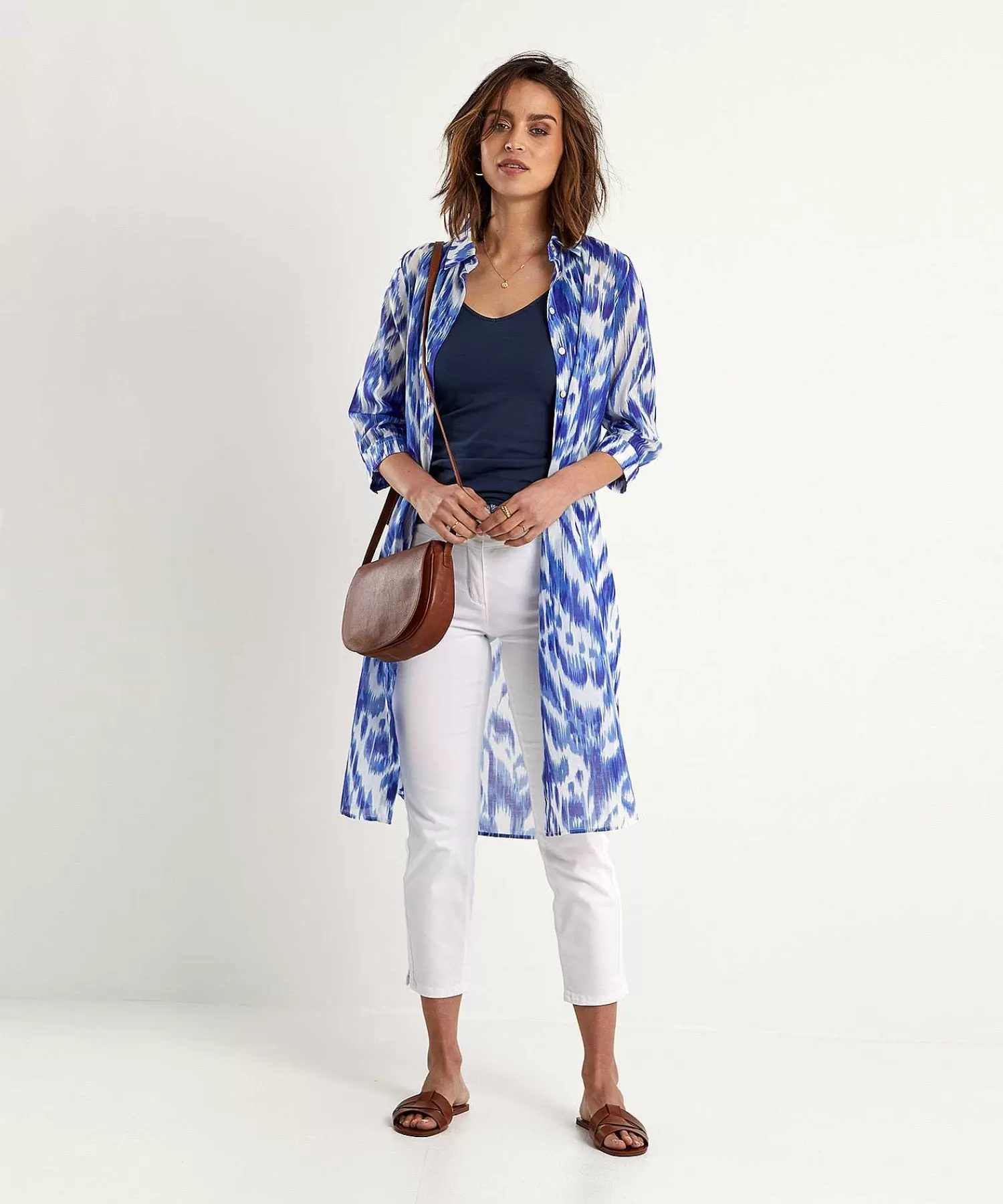 * Vestido Camisero De Gasa De Algodon Ikat Clearance