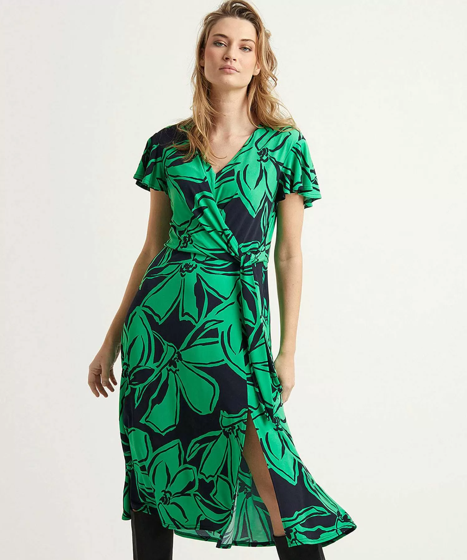 Joseph Ribkoff Vestido Cruzado Con Estampado Floral Y Detalle De Lazo De Clearance