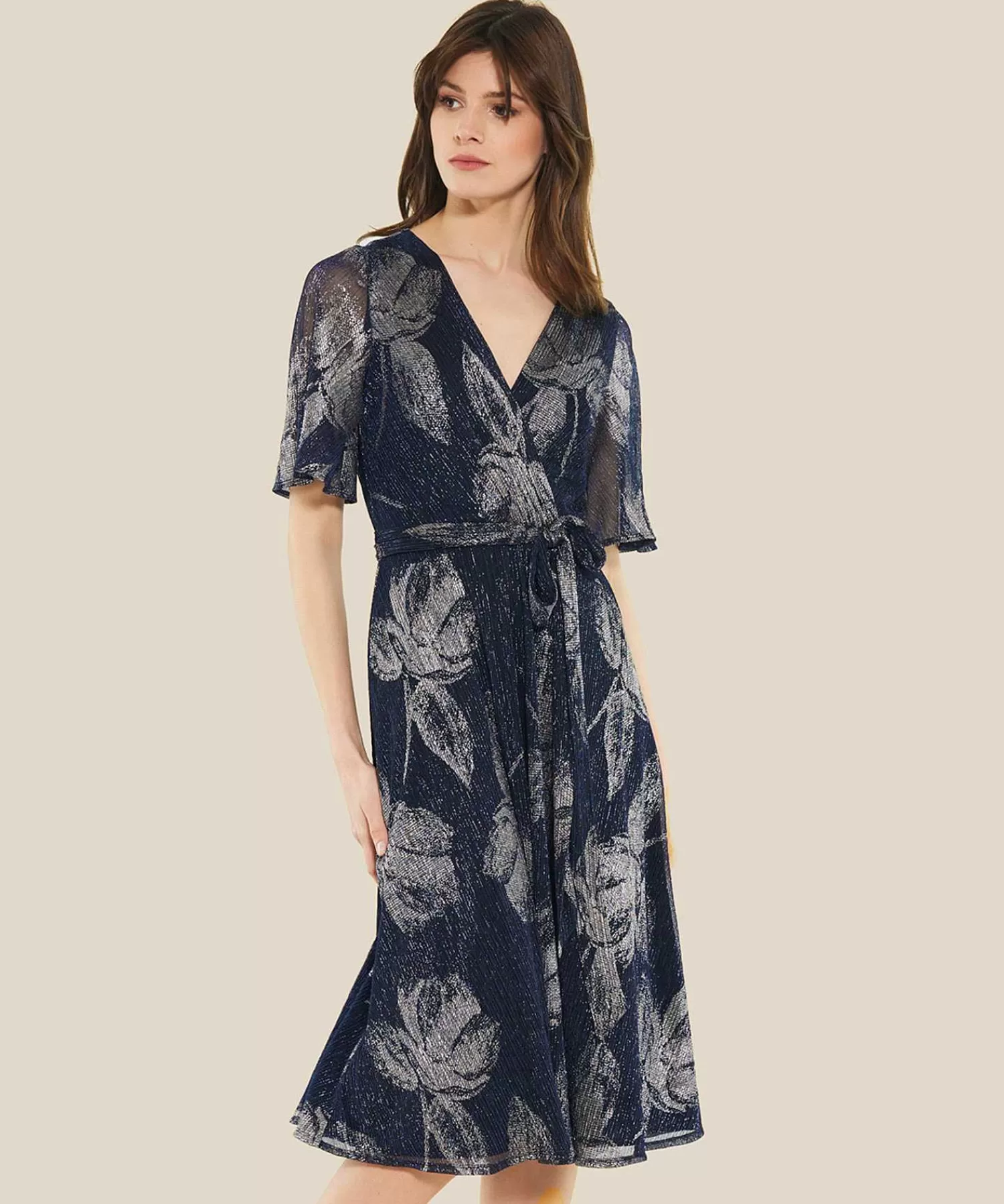 Swing Vestido Cruzado Con Vuelo Flores De Lurex Best