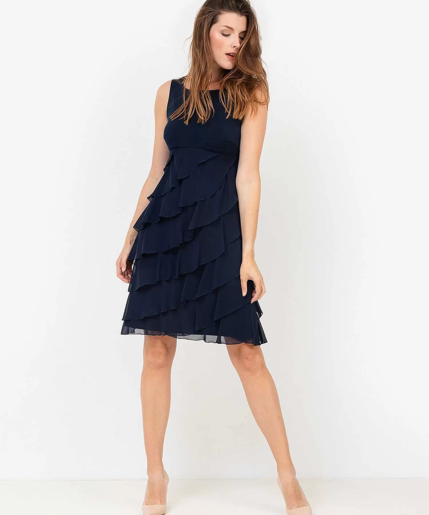 Swing Vestido De Coctel Con Vuelo Y Volante Diagonal Fashion