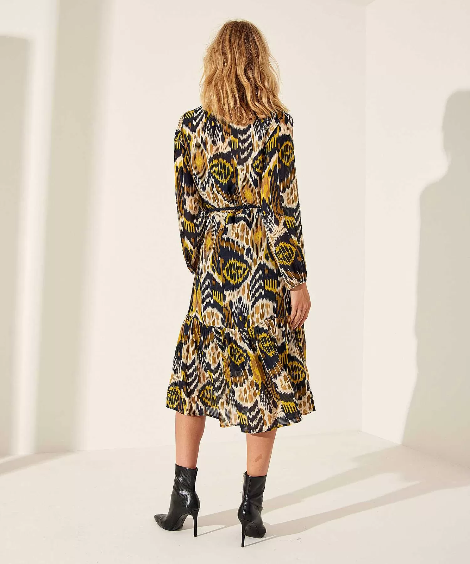 KYRA Vestido Con Cinturon Con Botones Y Estampado Ikat Vidia Outlet