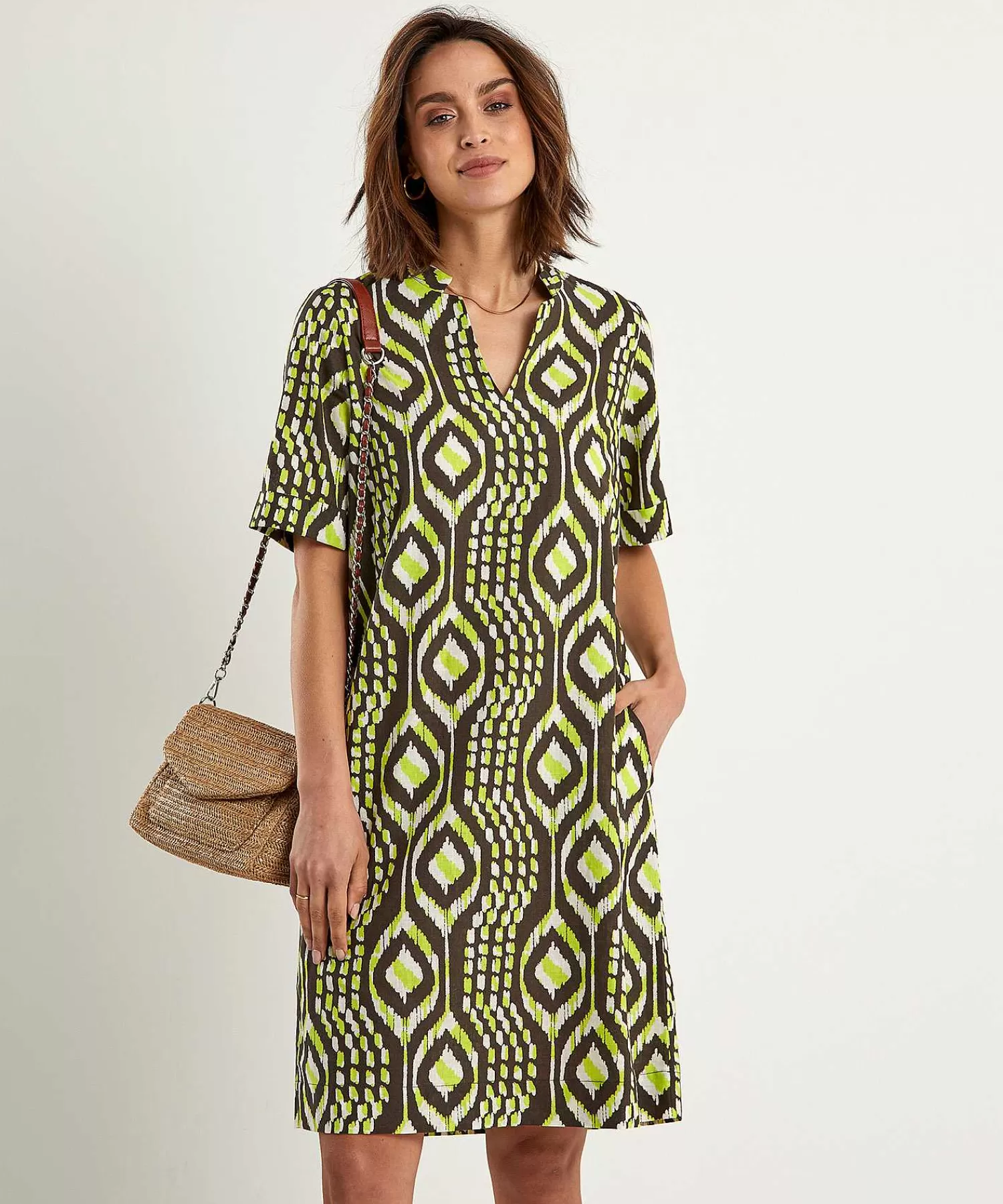 KYRA Vestido De Mezcla De Lino Estampado Ikat Melissa Cheap
