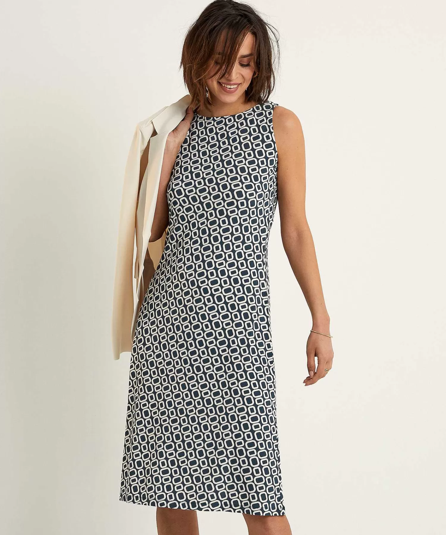 No Man's Land Vestido Sin Mangas Cenido Con Estampado Retro De Outlet